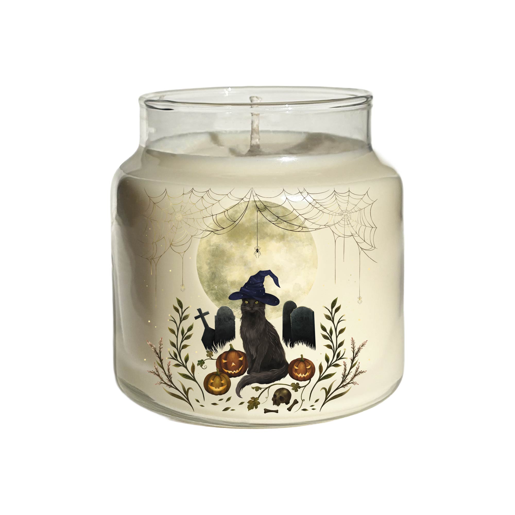 Halloween Cat 18 oz Soy Wax Candle with Wooden Lid