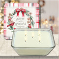 Gather Plaid Cardinal Wreath 6.5" x 6.5" Artboard Lid & 20 oz Candle Set