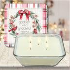 Gather Plaid Cardinal Wreath 6.5" x 6.5" Artboard Lid & 20 oz Candle Set