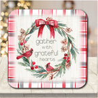 Gather Plaid Cardinal Wreath 6.5" x 6.5" Artboard Lid & 20 oz Candle Set