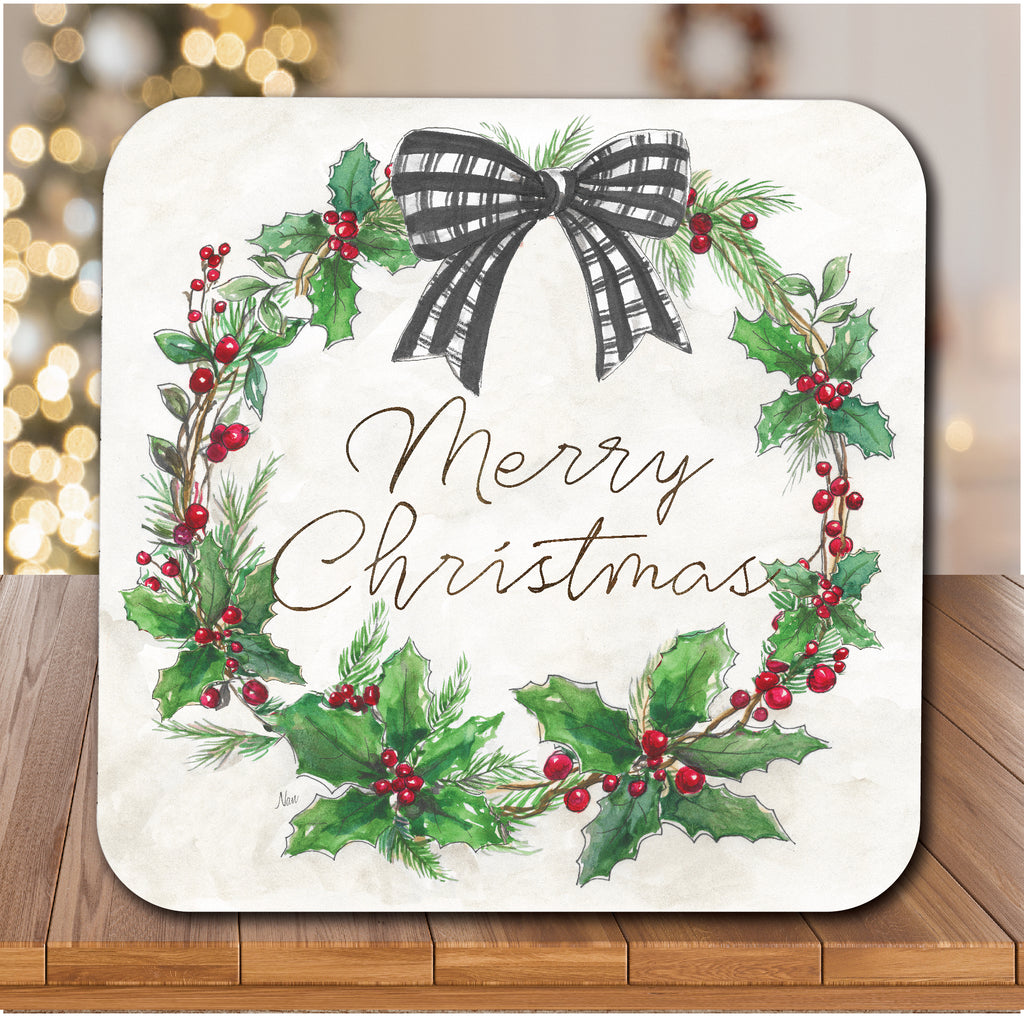 Merry Christmas Wreath 6.5" x 6.5" Artboard Lid & 20 oz Candle Set