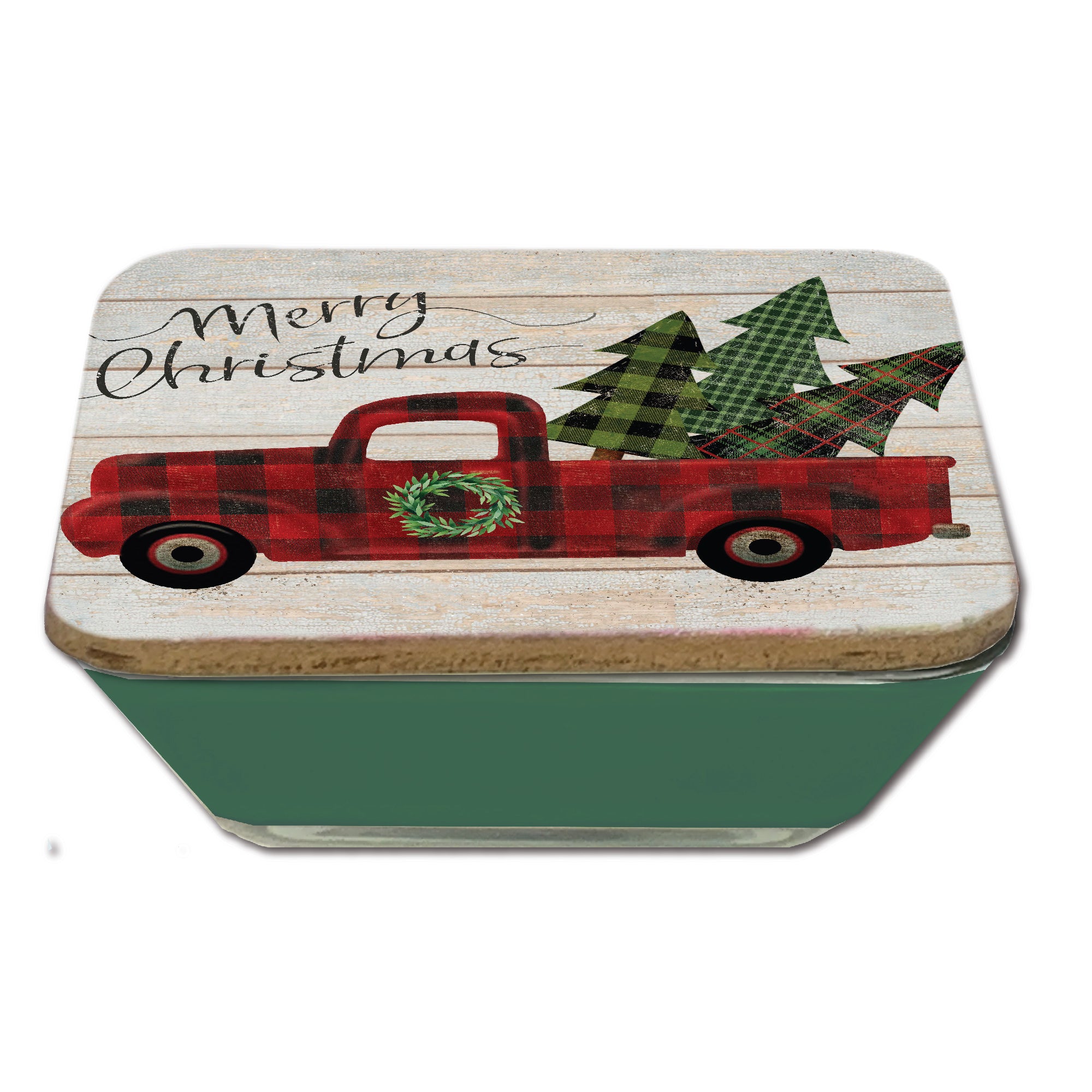 Red Truck Buffalo Checked 6.5" x 6.5" Artboard Lid & 20 oz Candle Set