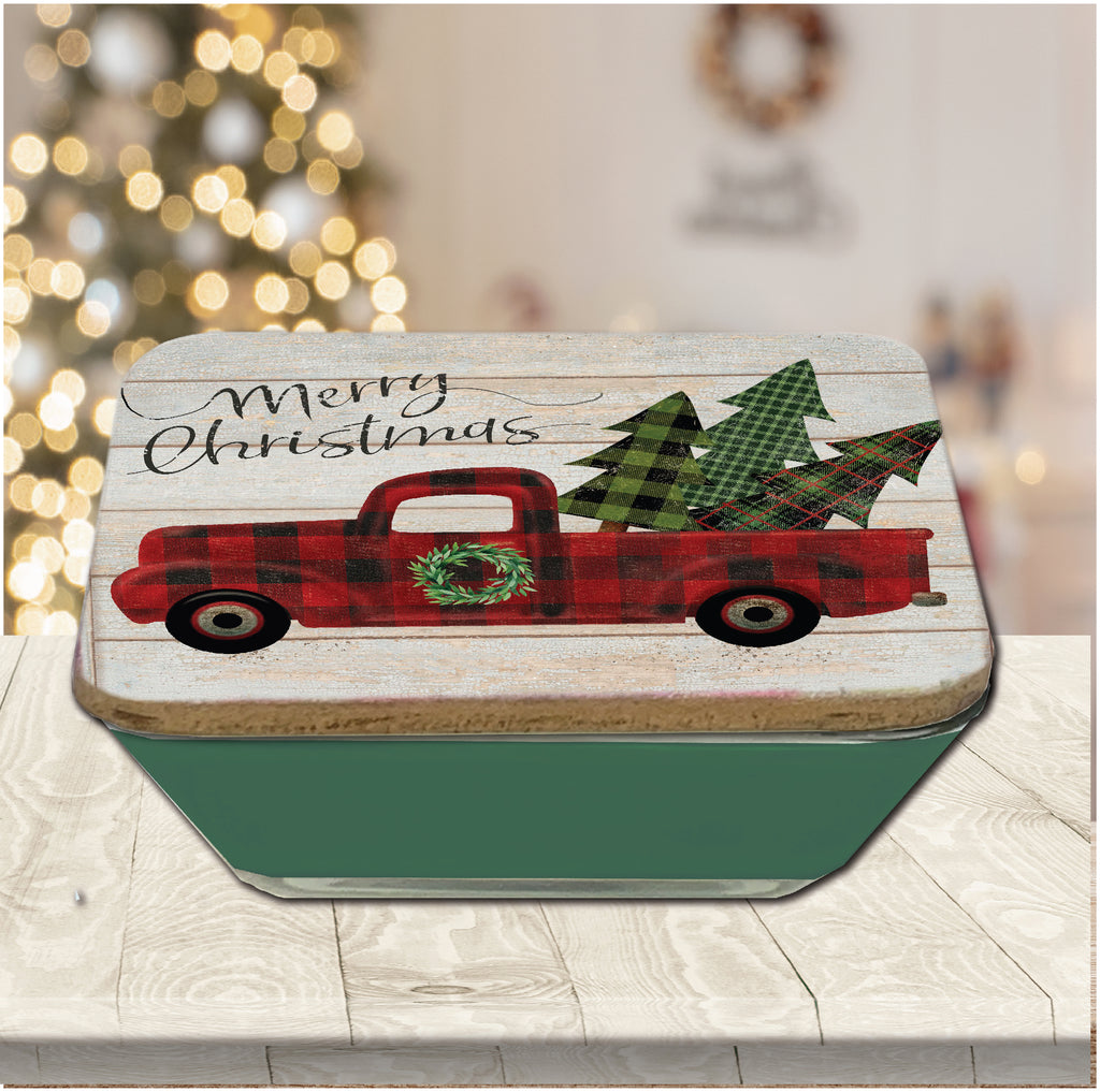 Red Truck Buffalo Checked 6.5" x 6.5" Artboard Lid & 20 oz Candle Set