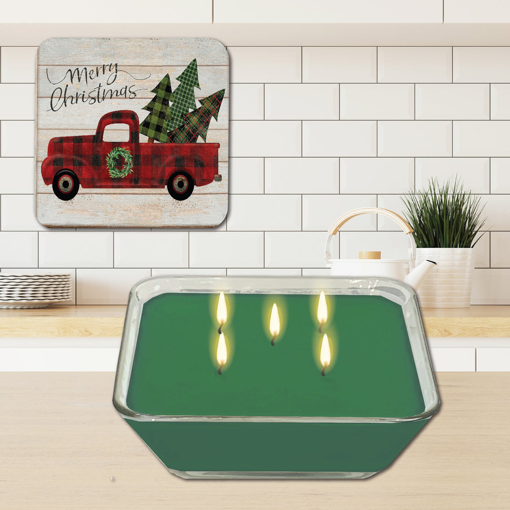 Red Truck Buffalo Checked 6.5" x 6.5" Artboard Lid & 20 oz Candle Set