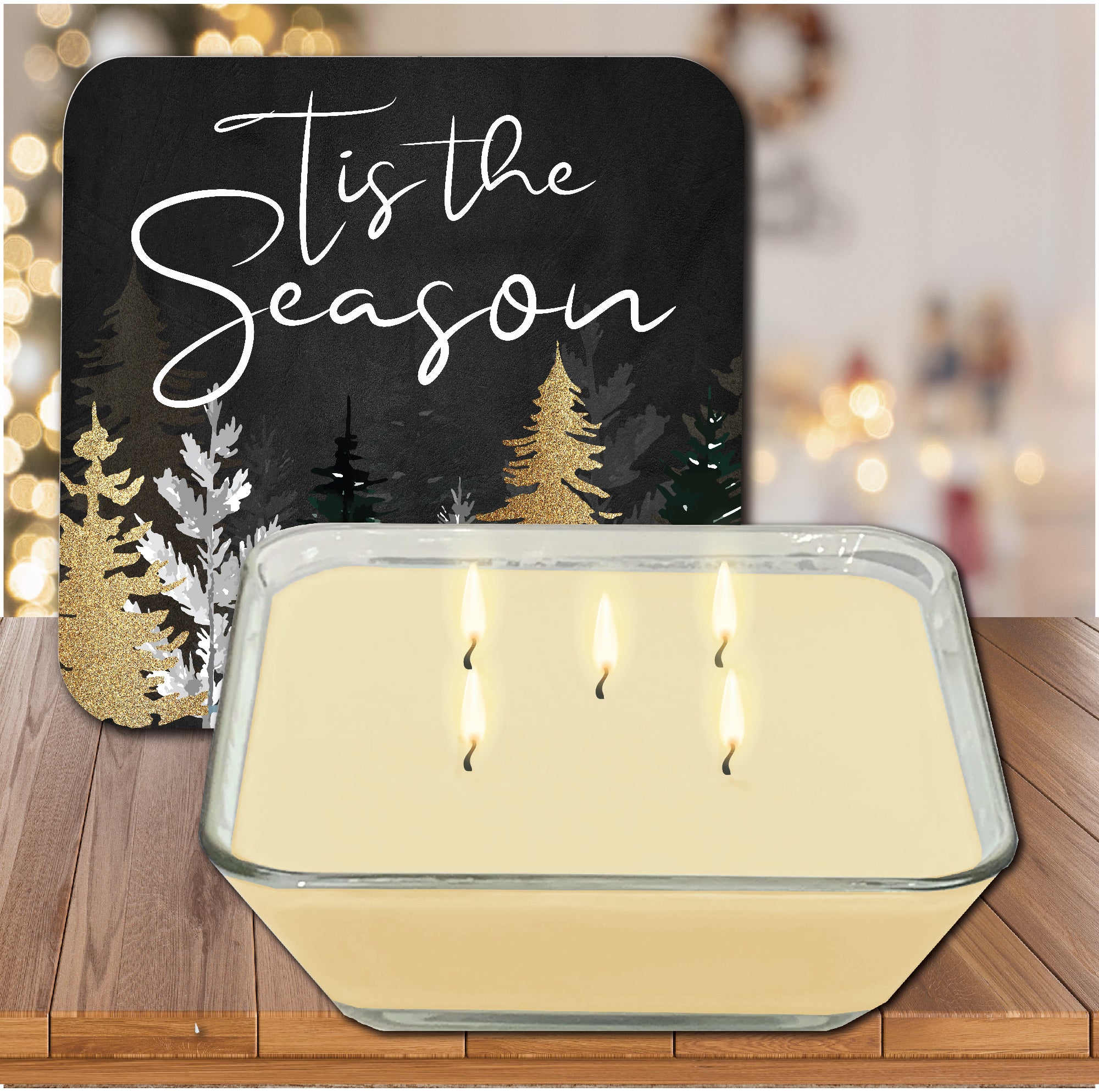 Tis the Season Pines 6.5" x 6.5" Artboard Lid & 20 oz Candle Set