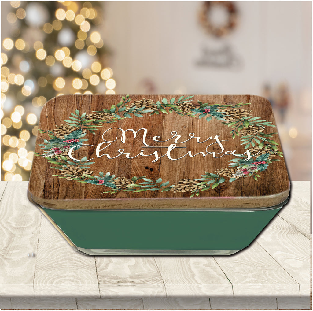 Cotton and Greens Wreath 6.5" x 6.5" Artboard Lid & 20 oz Candle Set