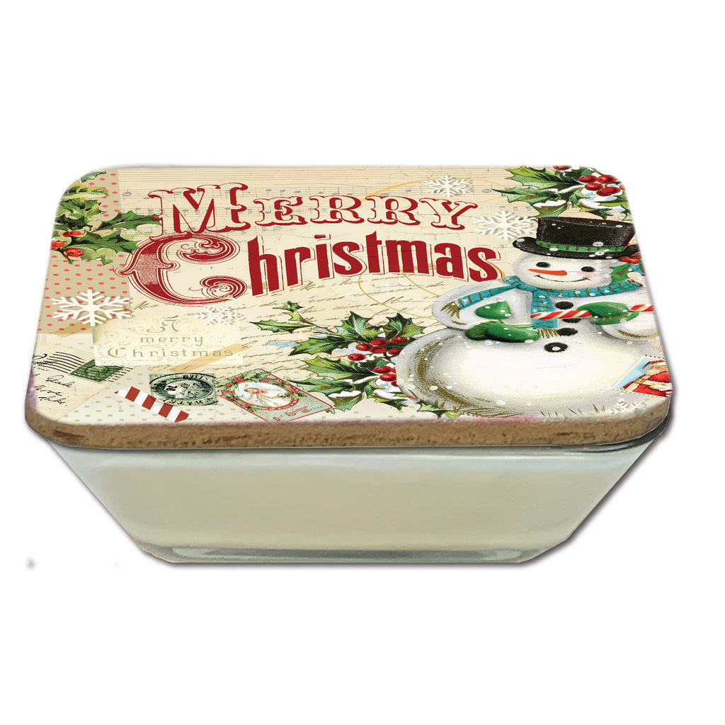 Merry Christmas Snowman 6.5" x 6.5" Artboard Lid & 20 oz Candle Set