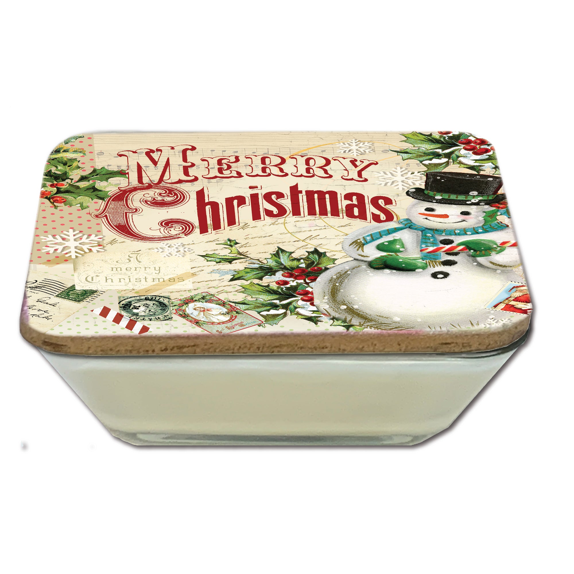 Merry Christmas Snowman 6.5" x 6.5" Artboard Lid & 20 oz Candle Set