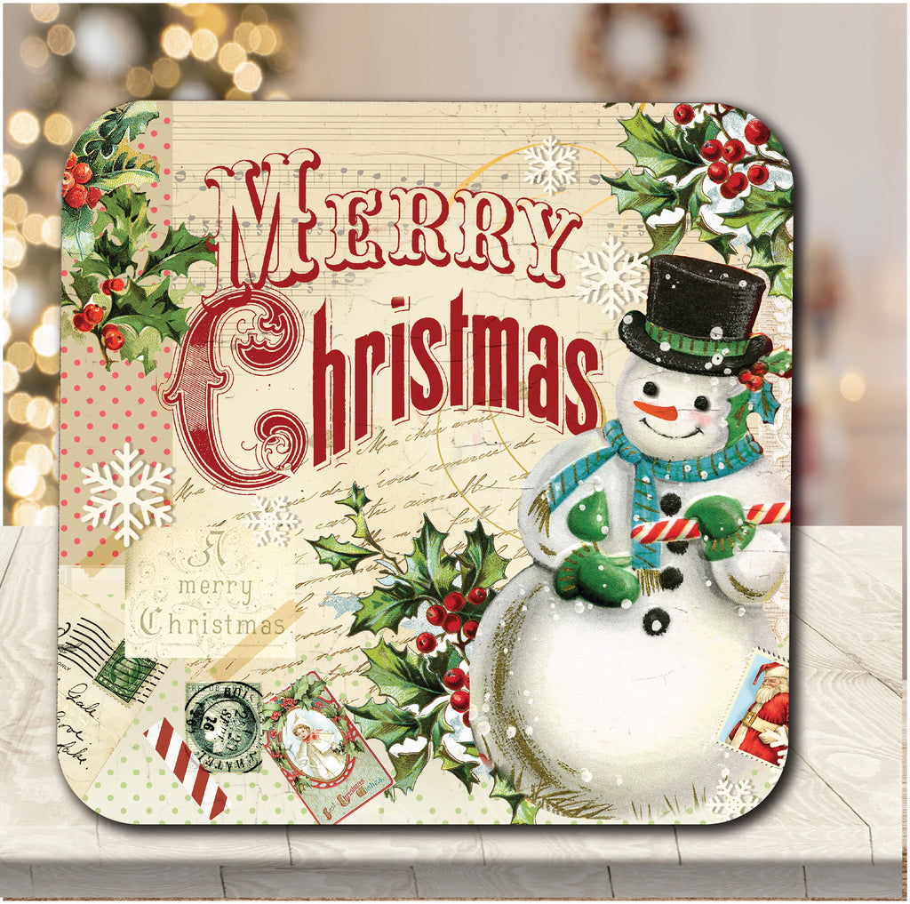 Merry Christmas Snowman 6.5" x 6.5" Artboard Lid & 20 oz Candle Set