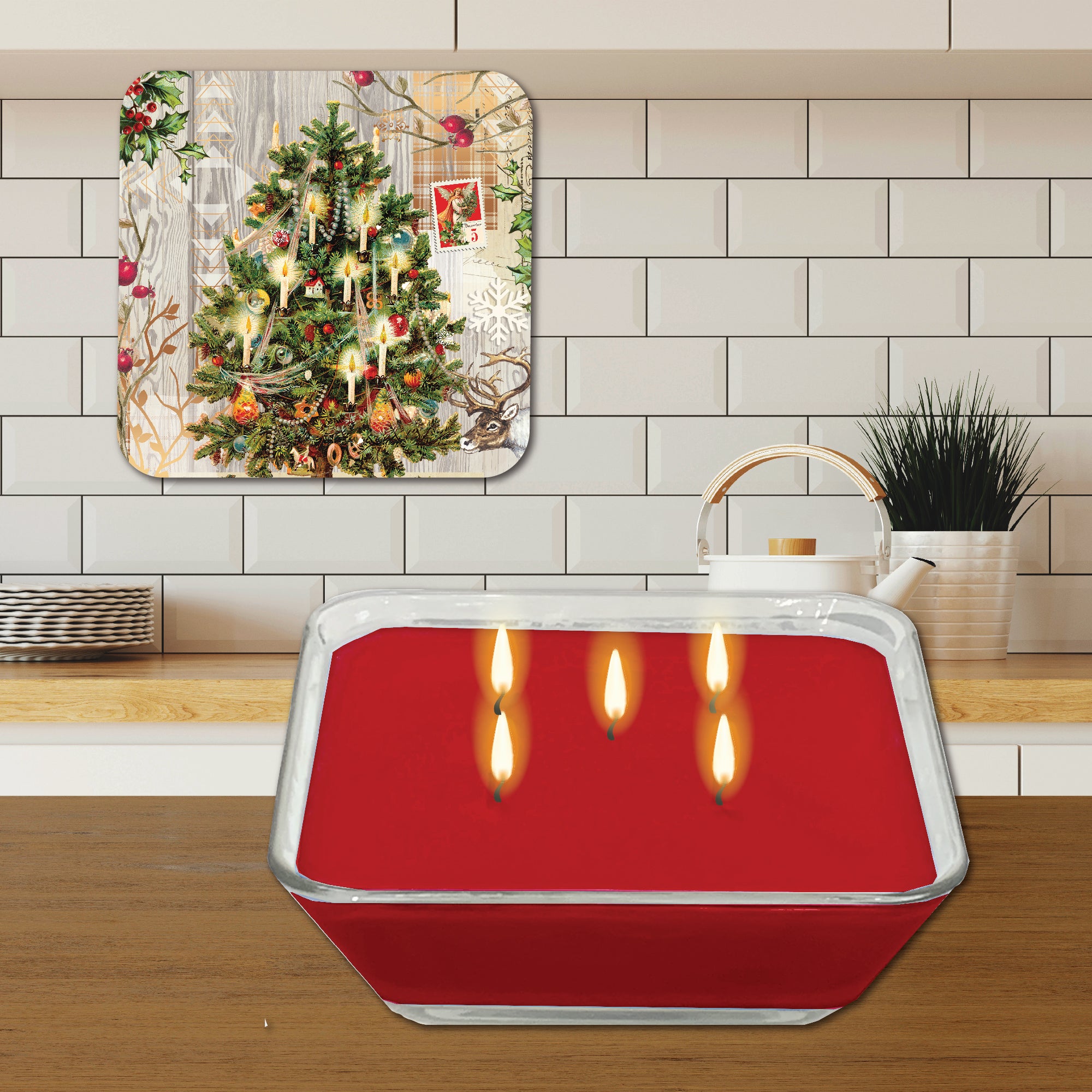 Holiday Tree II 6.5" x 6.5" Artboard Lid & 20 oz Candle Set