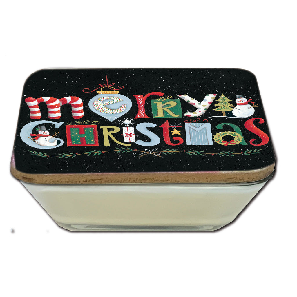 Merry Christmas 6.5" x 6.5" Artboard Lid & 20 oz Candle Set
