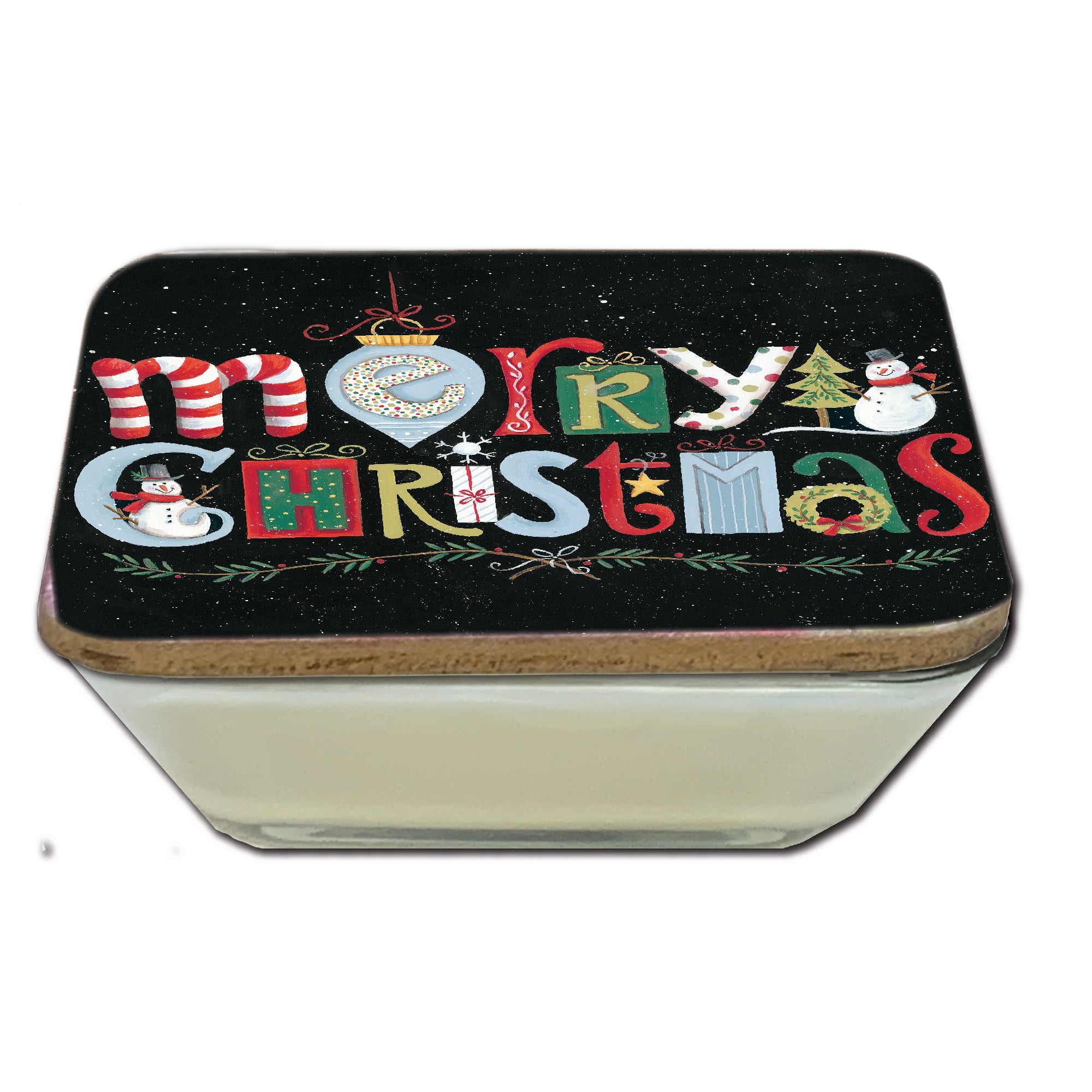 Merry Christmas 6.5" x 6.5" Artboard Lid & 20 oz Candle Set