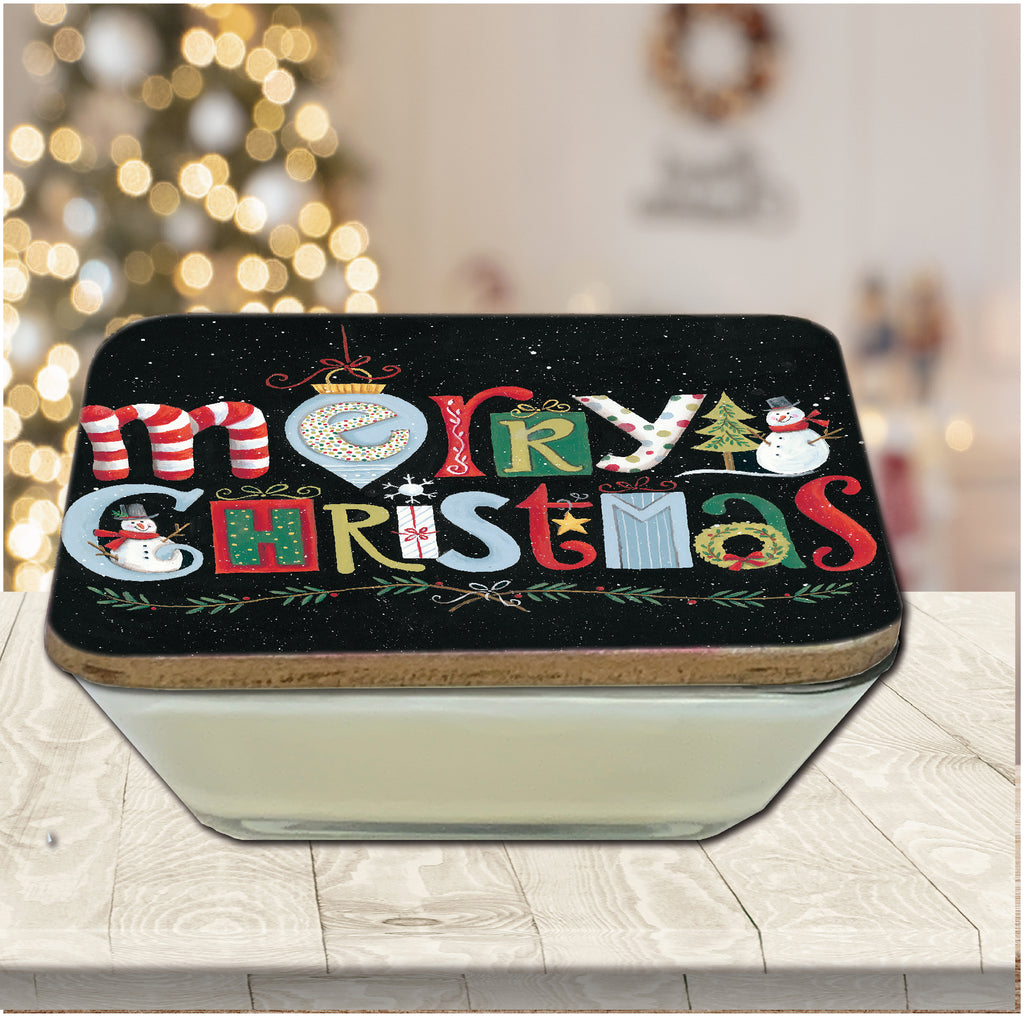 Merry Christmas 6.5" x 6.5" Artboard Lid & 20 oz Candle Set