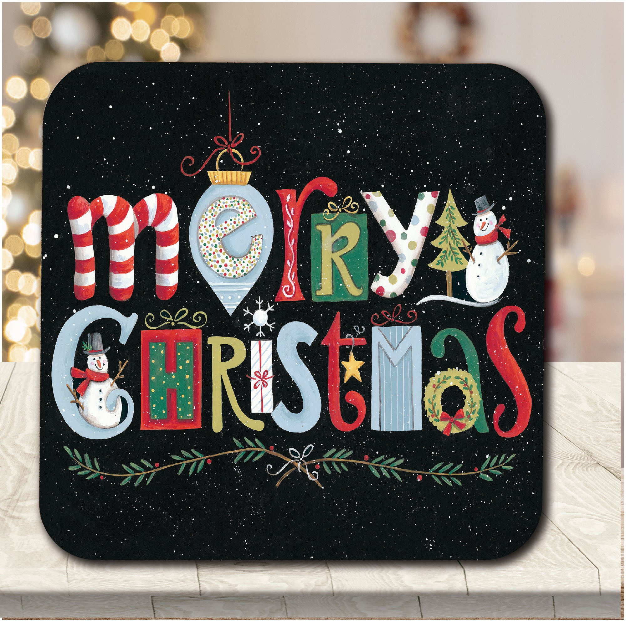 Merry Christmas 6.5" x 6.5" Artboard Lid & 20 oz Candle Set