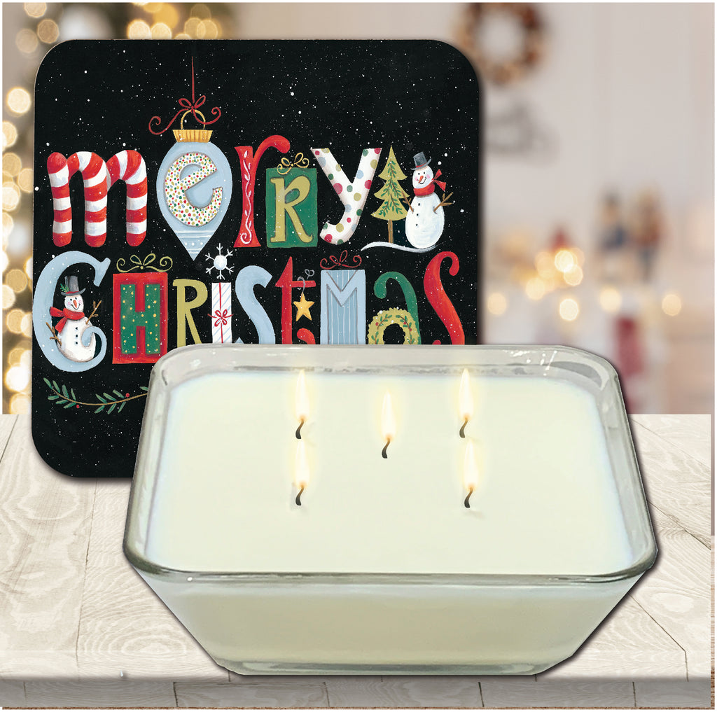 Merry Christmas 6.5" x 6.5" Artboard Lid & 20 oz Candle Set