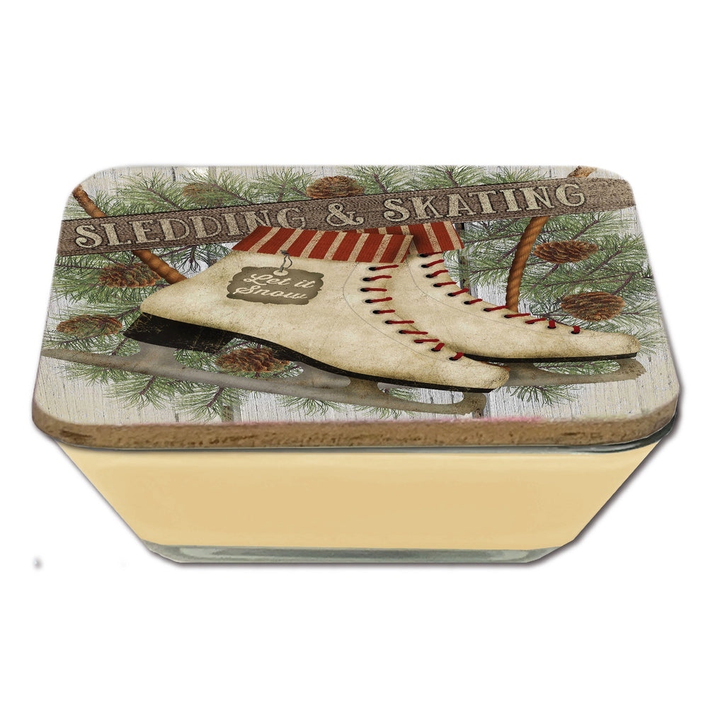 Let it Snow Ice Skates 6.5" x 6.5" Artboard Lid & 20 oz Candle Set