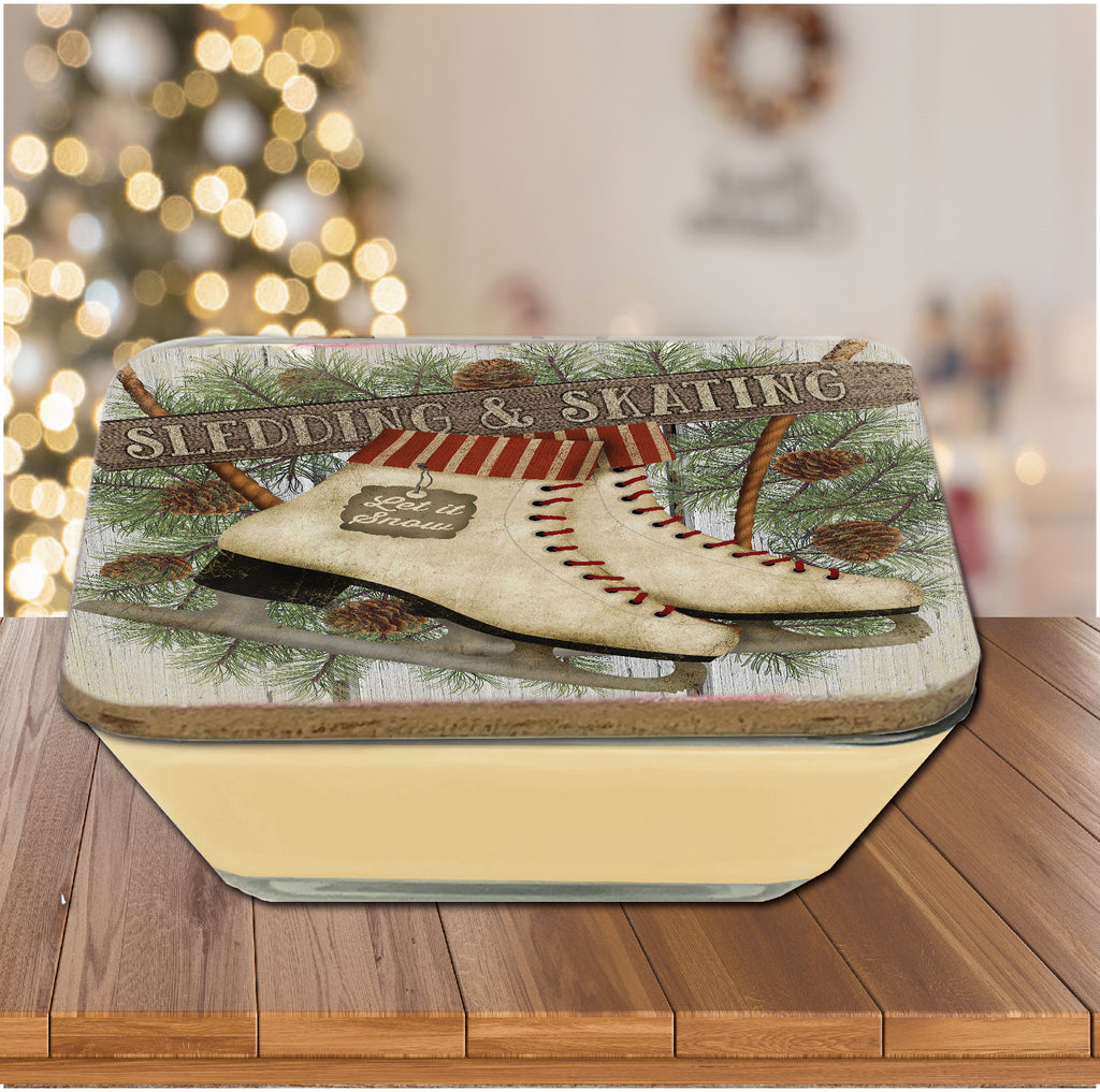 Let it Snow Ice Skates 6.5" x 6.5" Artboard Lid & 20 oz Candle Set