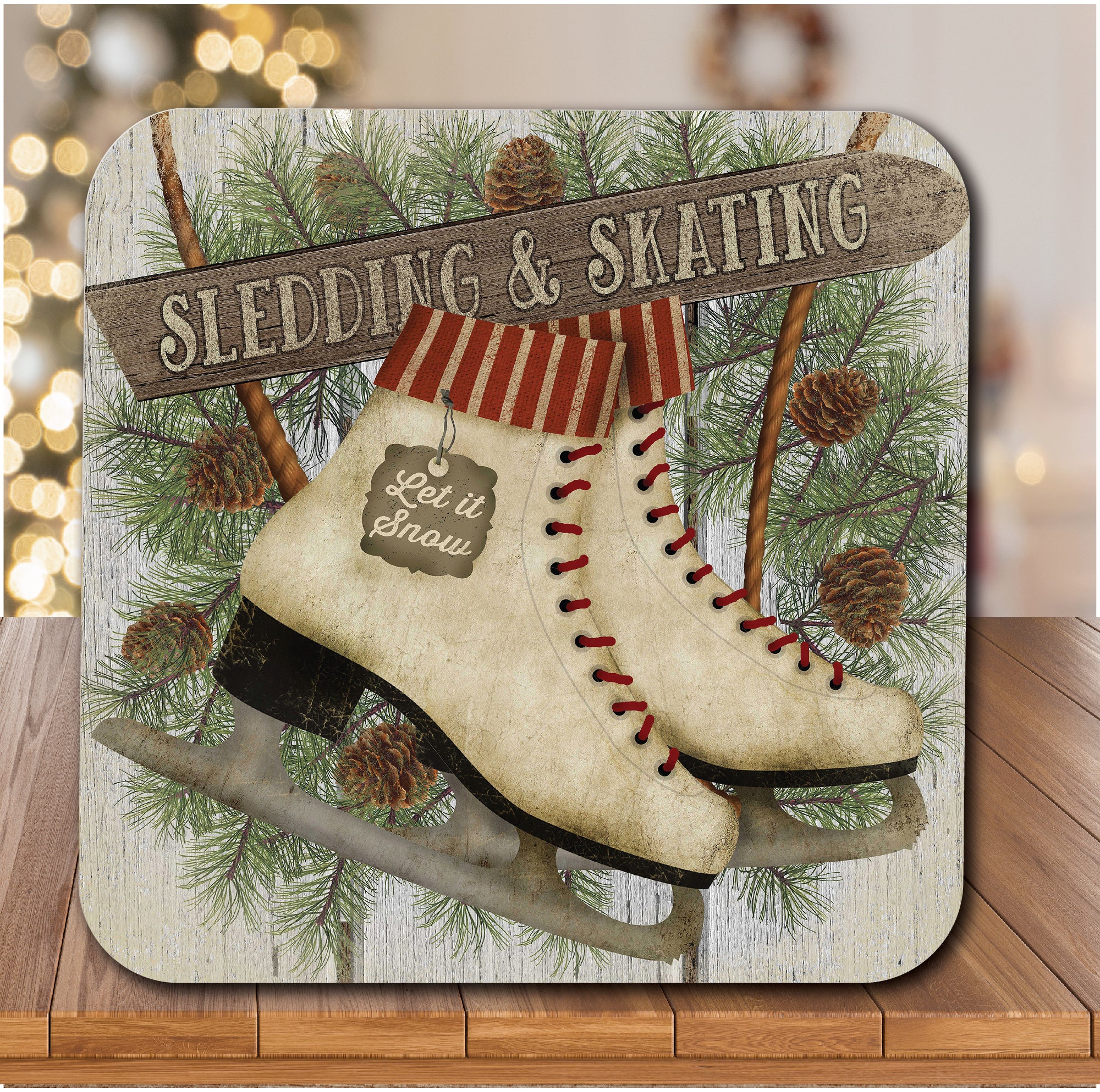Let it Snow Ice Skates 6.5" x 6.5" Artboard Lid & 20 oz Candle Set