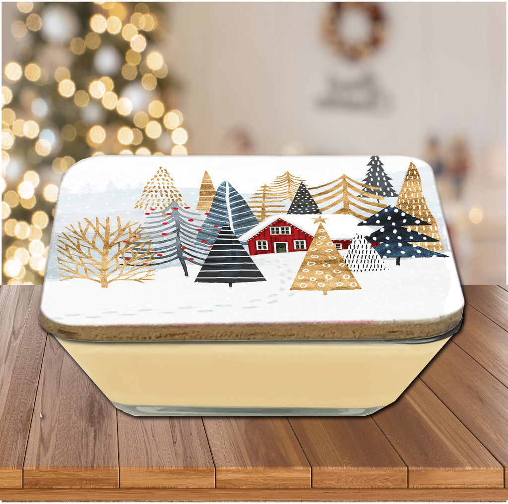Christmas Chalet I 6.5" x 6.5" Artboard Lid & 20 oz Candle Set