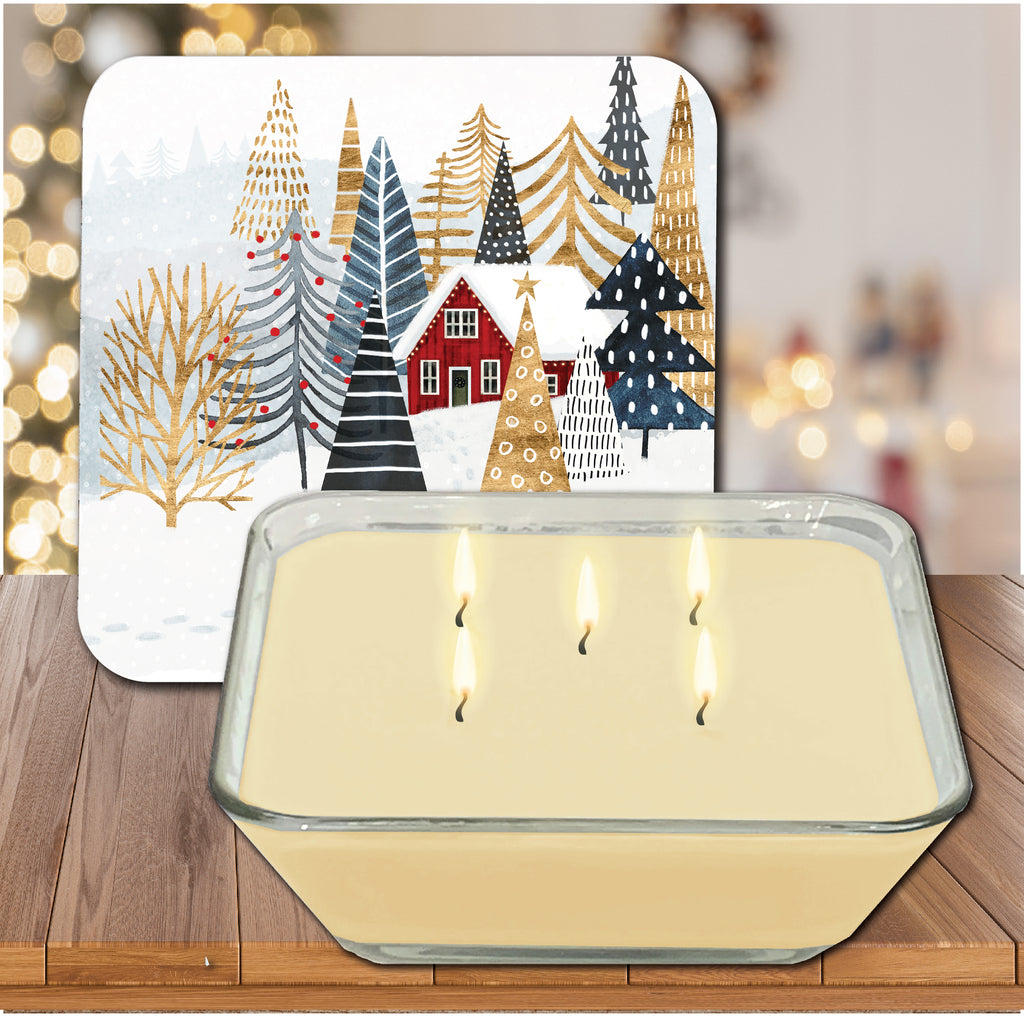 Christmas Chalet I 6.5" x 6.5" Artboard Lid & 20 oz Candle Set