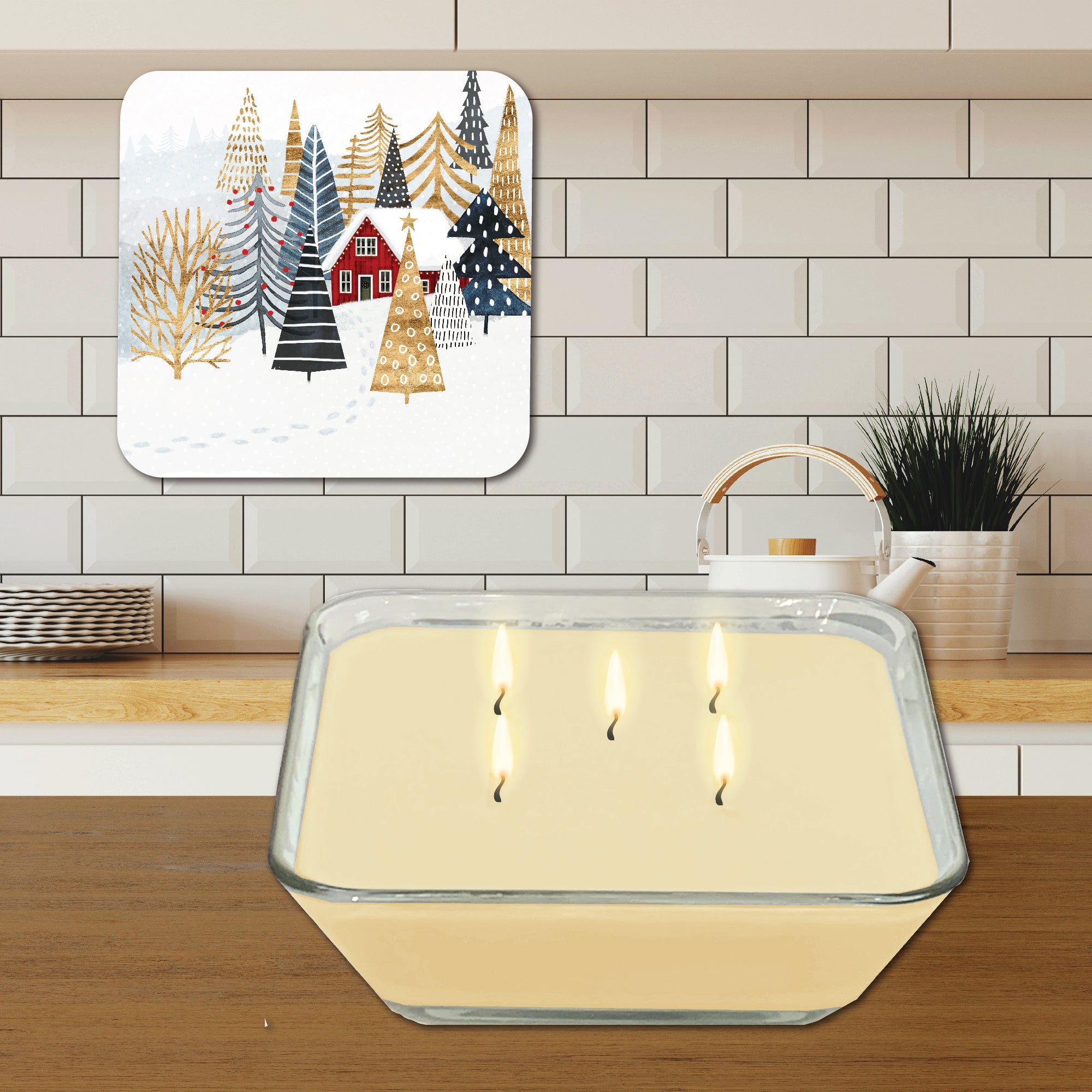 Christmas Chalet I 6.5" x 6.5" Artboard Lid & 20 oz Candle Set