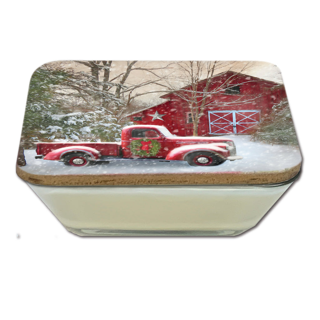 Barn with Truck 6.5" x 6.5" Artboard Lid & 20 oz Candle Set