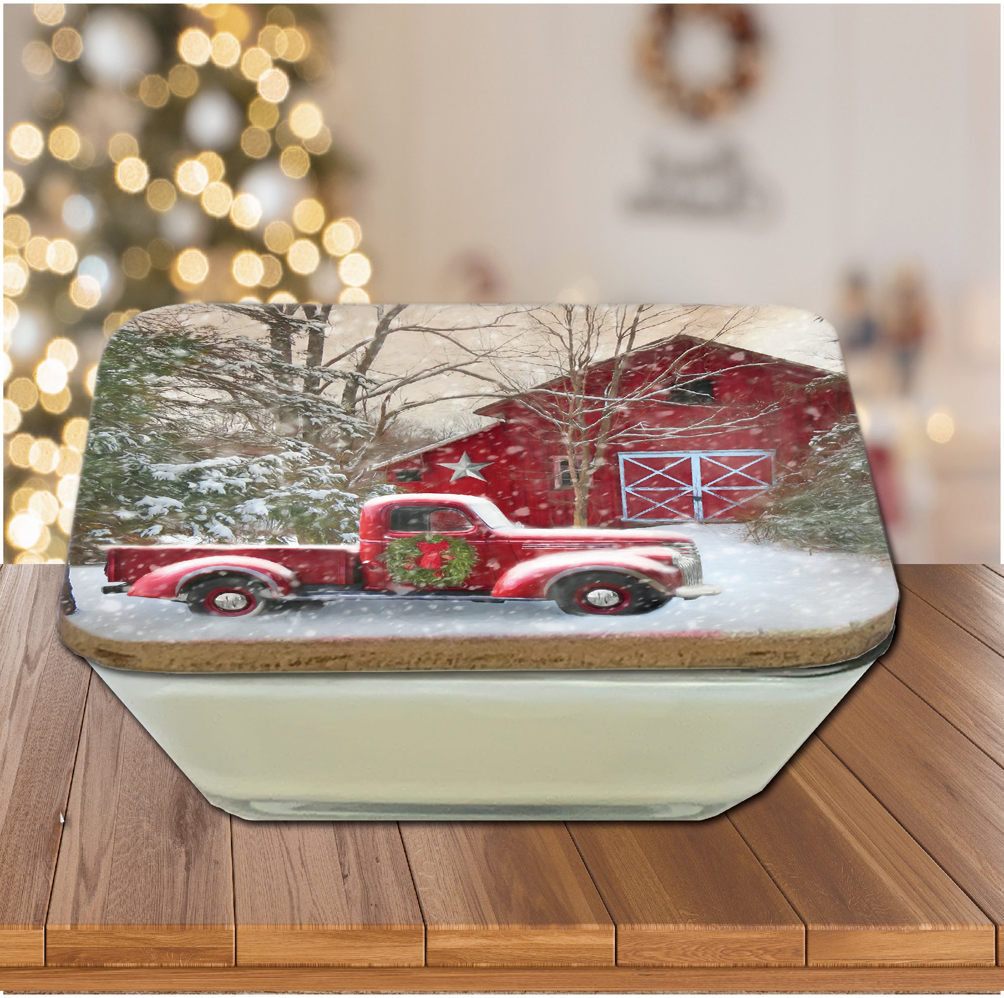 Barn with Truck 6.5" x 6.5" Artboard Lid & 20 oz Candle Set