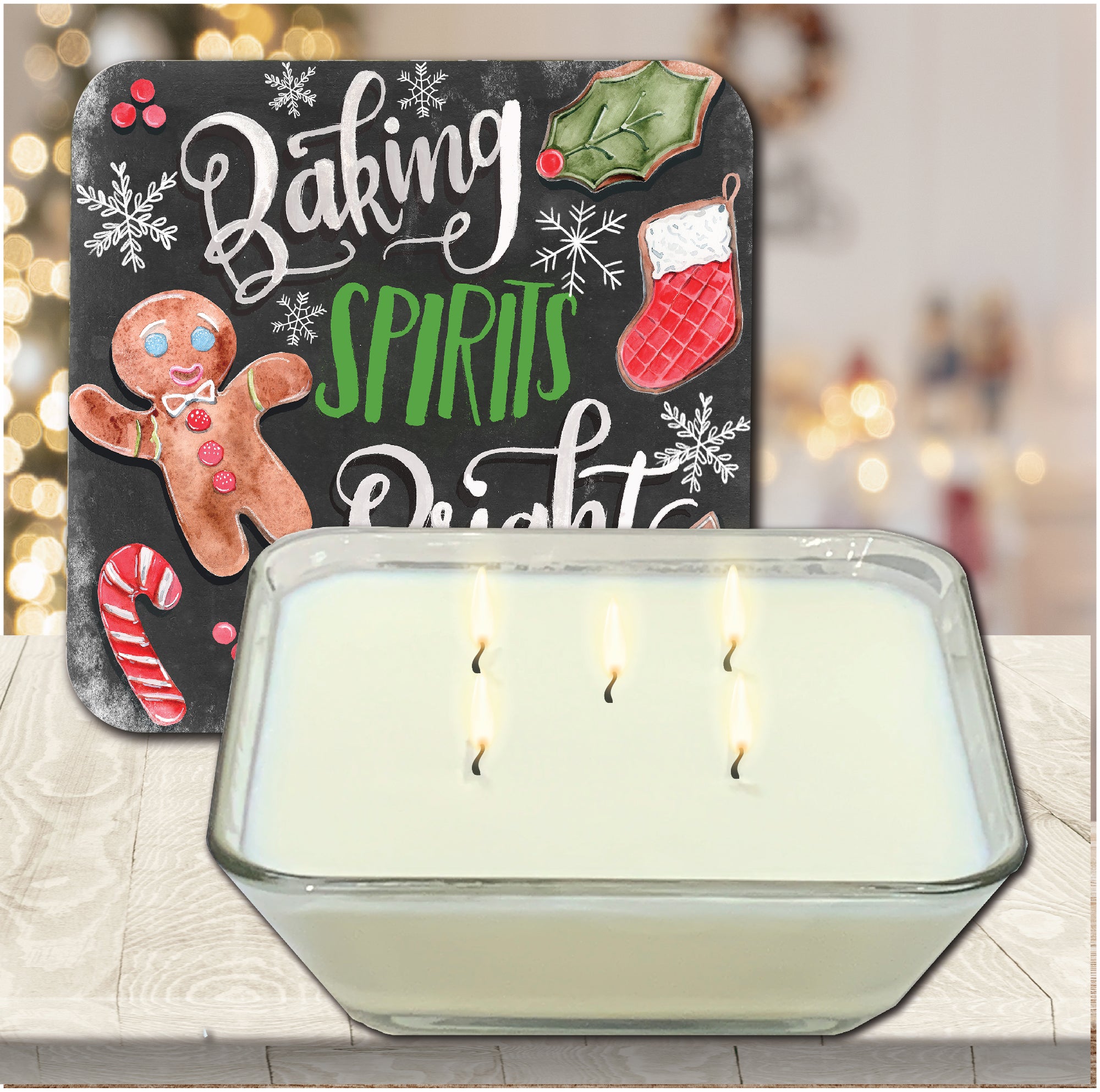 Baking Spirits Bright I 6.5" x 6.5" Artboard Lid & 20 oz Candle Set