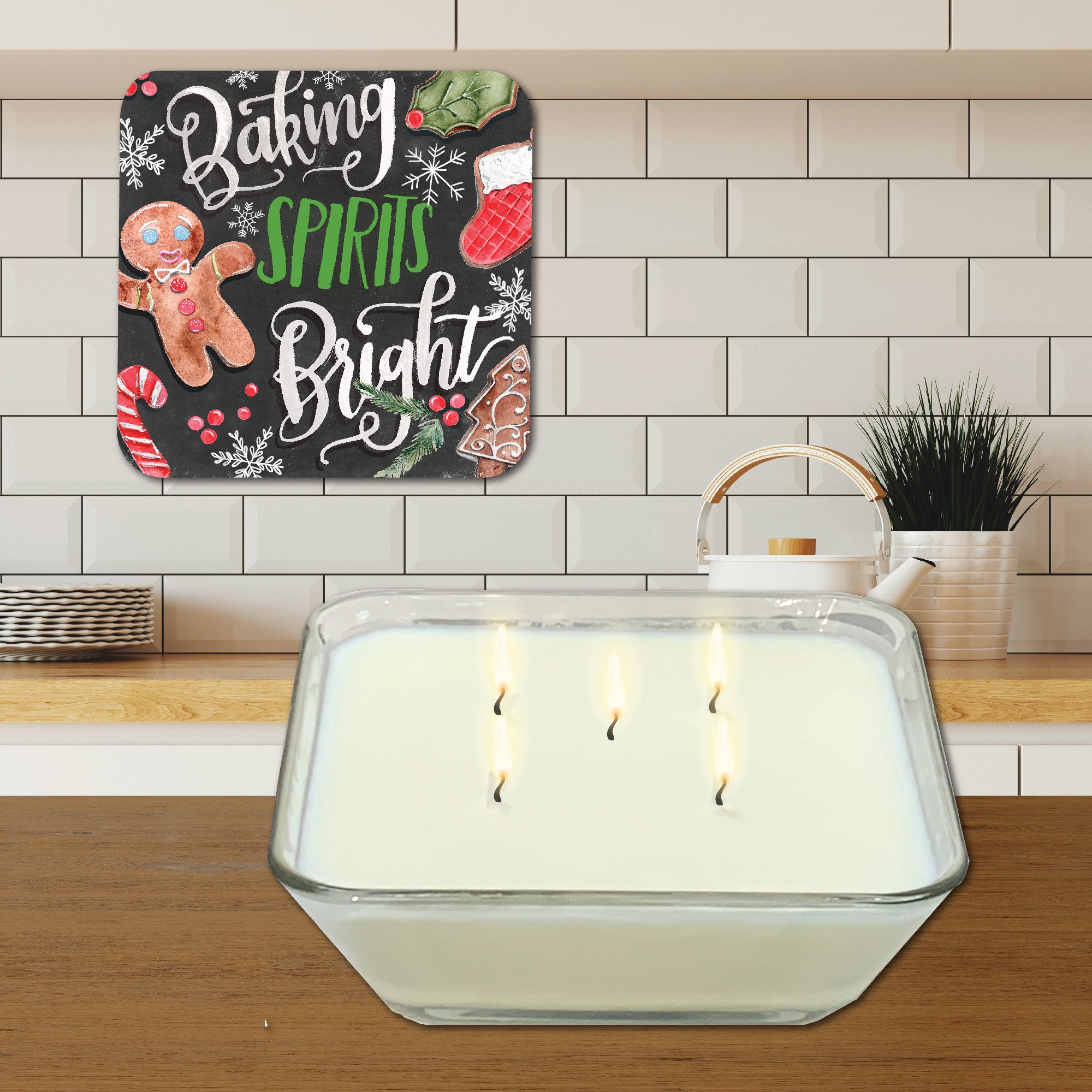 Baking Spirits Bright I 6.5" x 6.5" Artboard Lid & 20 oz Candle Set
