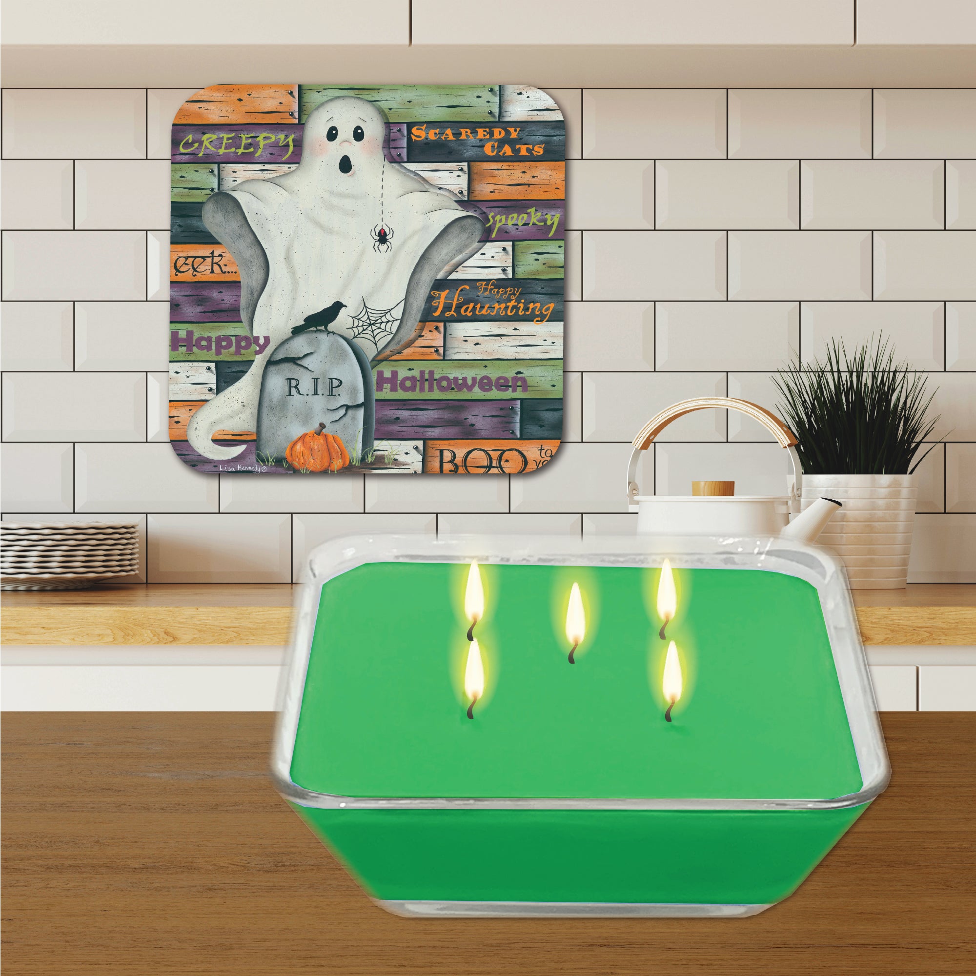 Trick-or-Treat 6.5"x6.5" Artboard Lid & 20 oz Candle Set