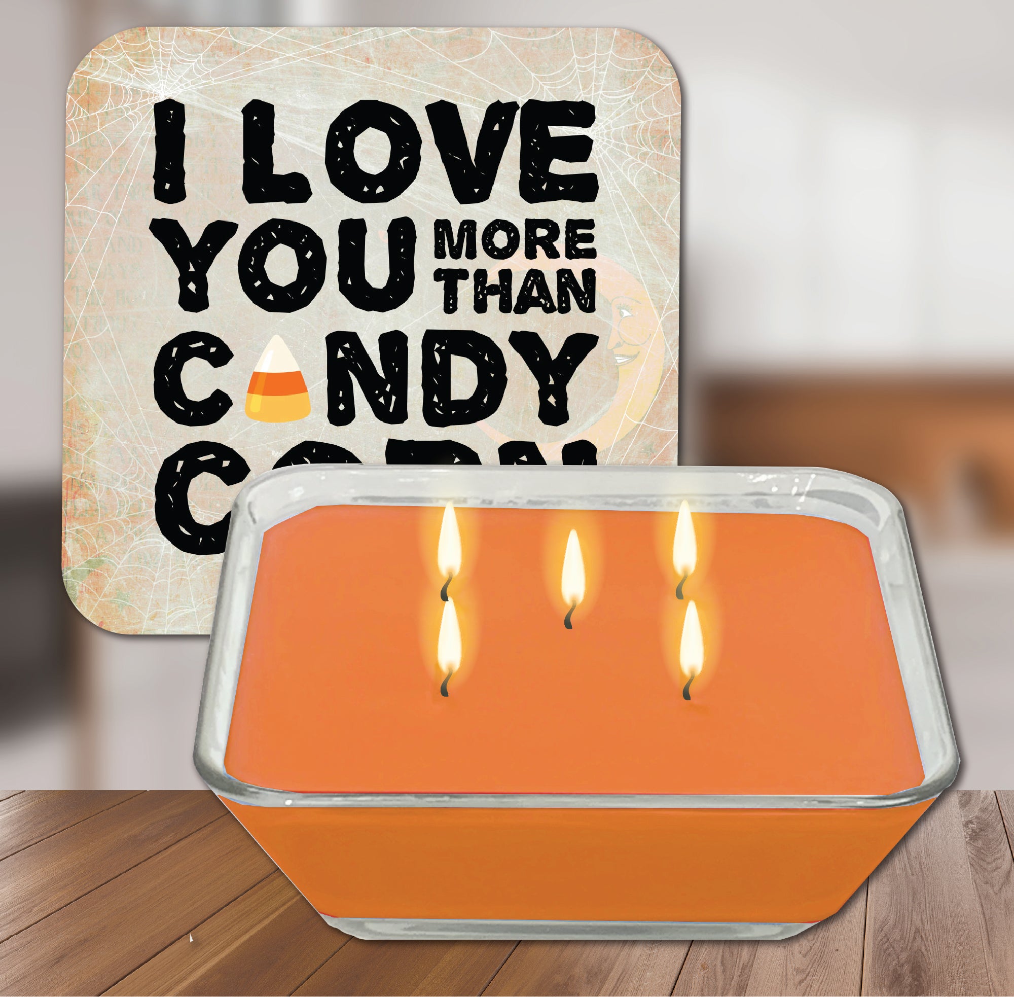Candy Corn 6.5"x6.5" Artboard Lid & 20 oz Candle Set