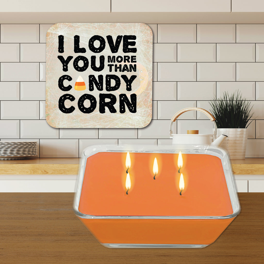 Candy Corn 6.5"x6.5" Artboard Lid & 20 oz Candle Set
