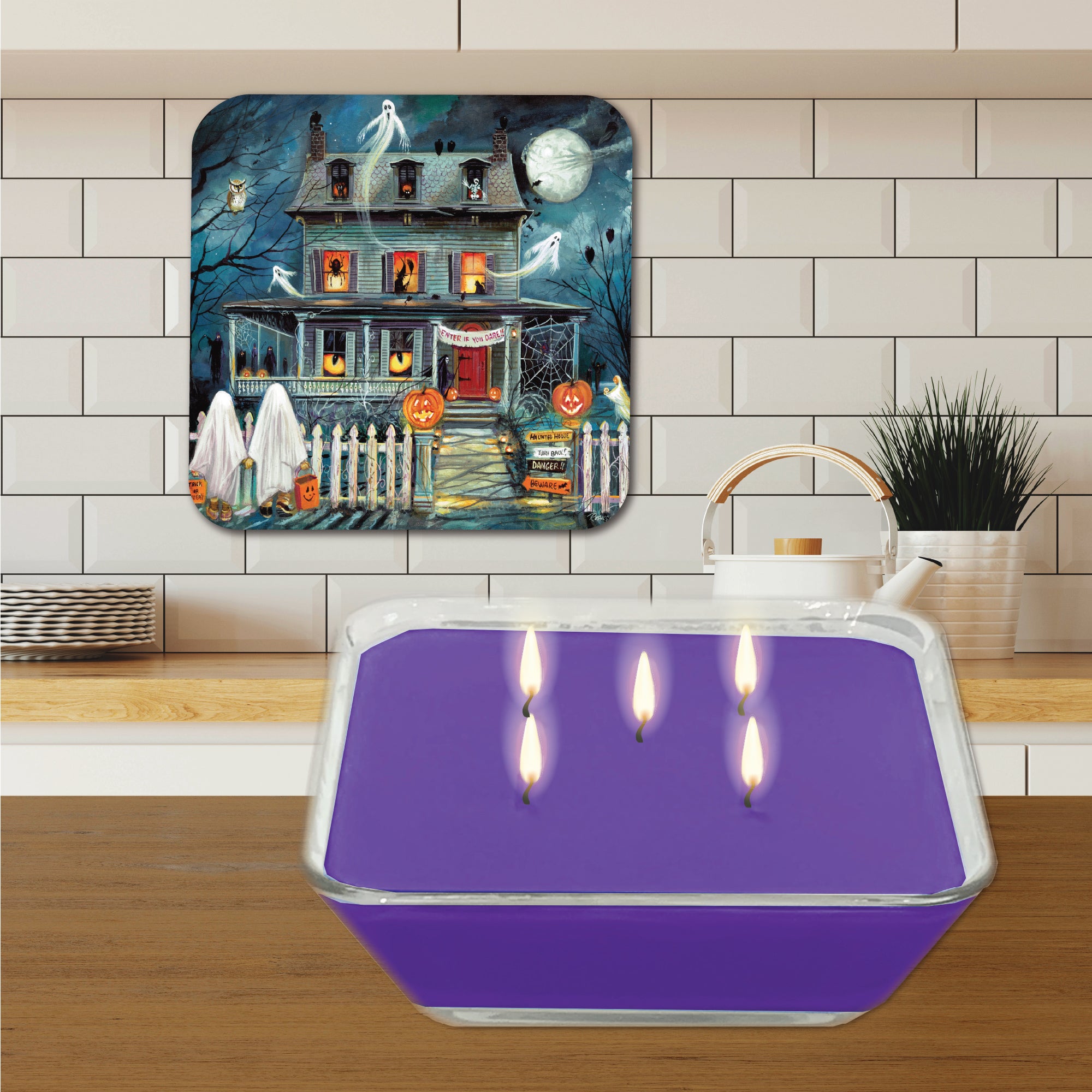 Haunted House I 6.5"x6.5" Artboard Lid & 20 oz Candle Set