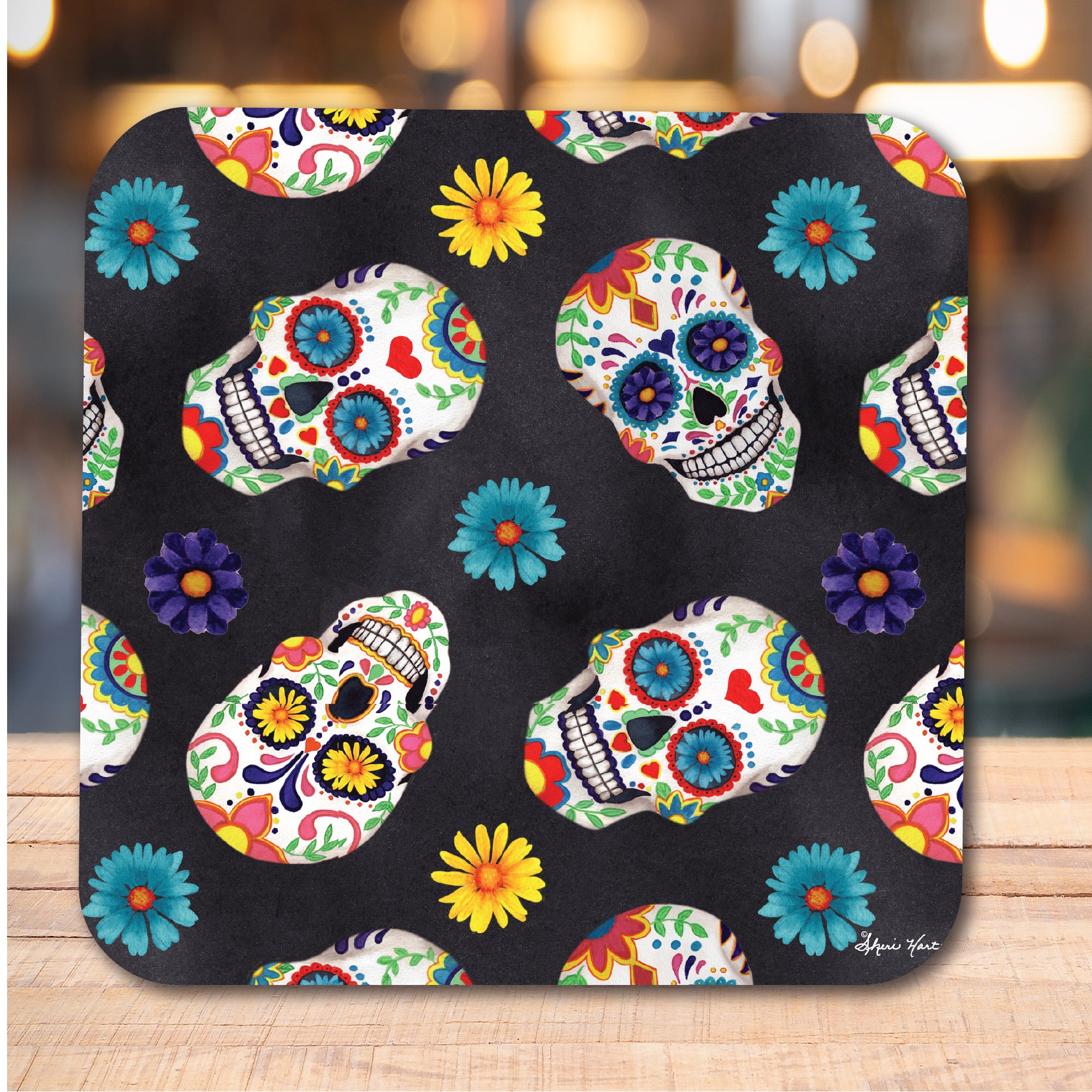 Sugar Skull Pattern 6.5"x6.5" Artboard Lid & 20 oz Candle Set