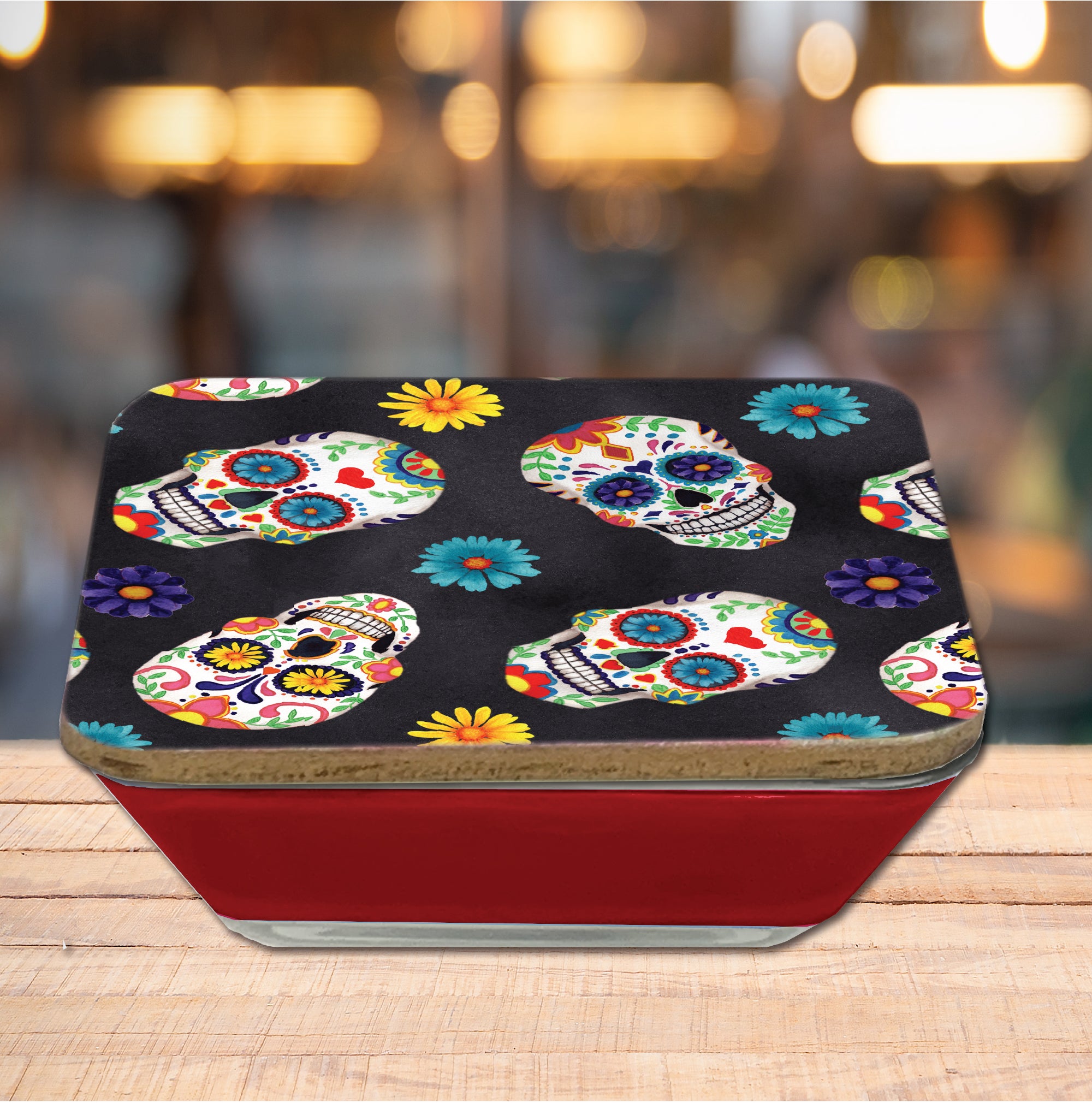 Sugar Skull Pattern 6.5"x6.5" Artboard Lid & 20 oz Candle Set