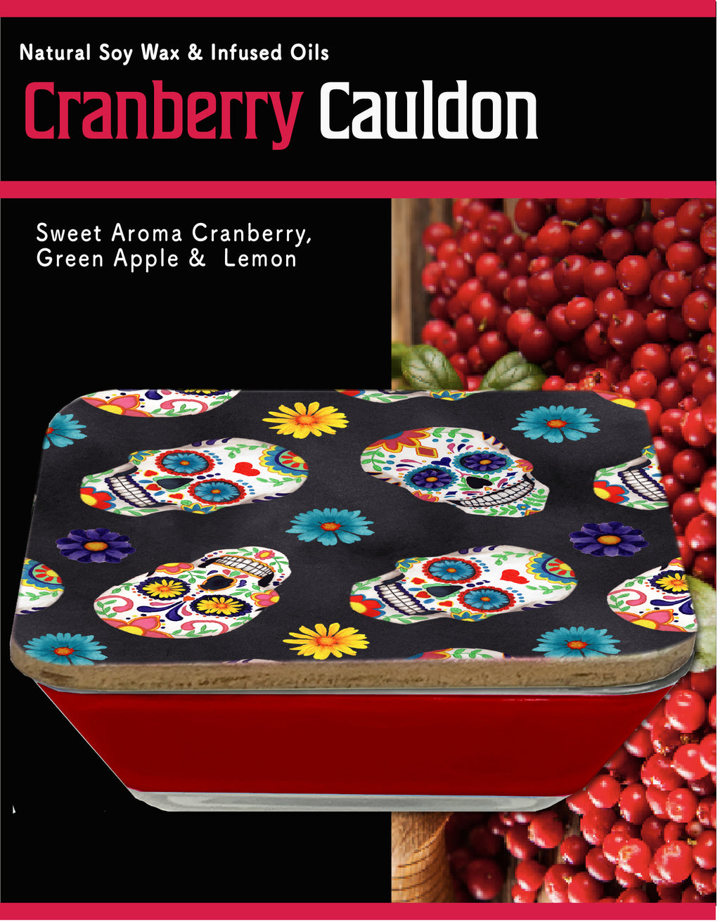 Sugar Skull Pattern 6.5"x6.5" Artboard Lid & 20 oz Candle Set