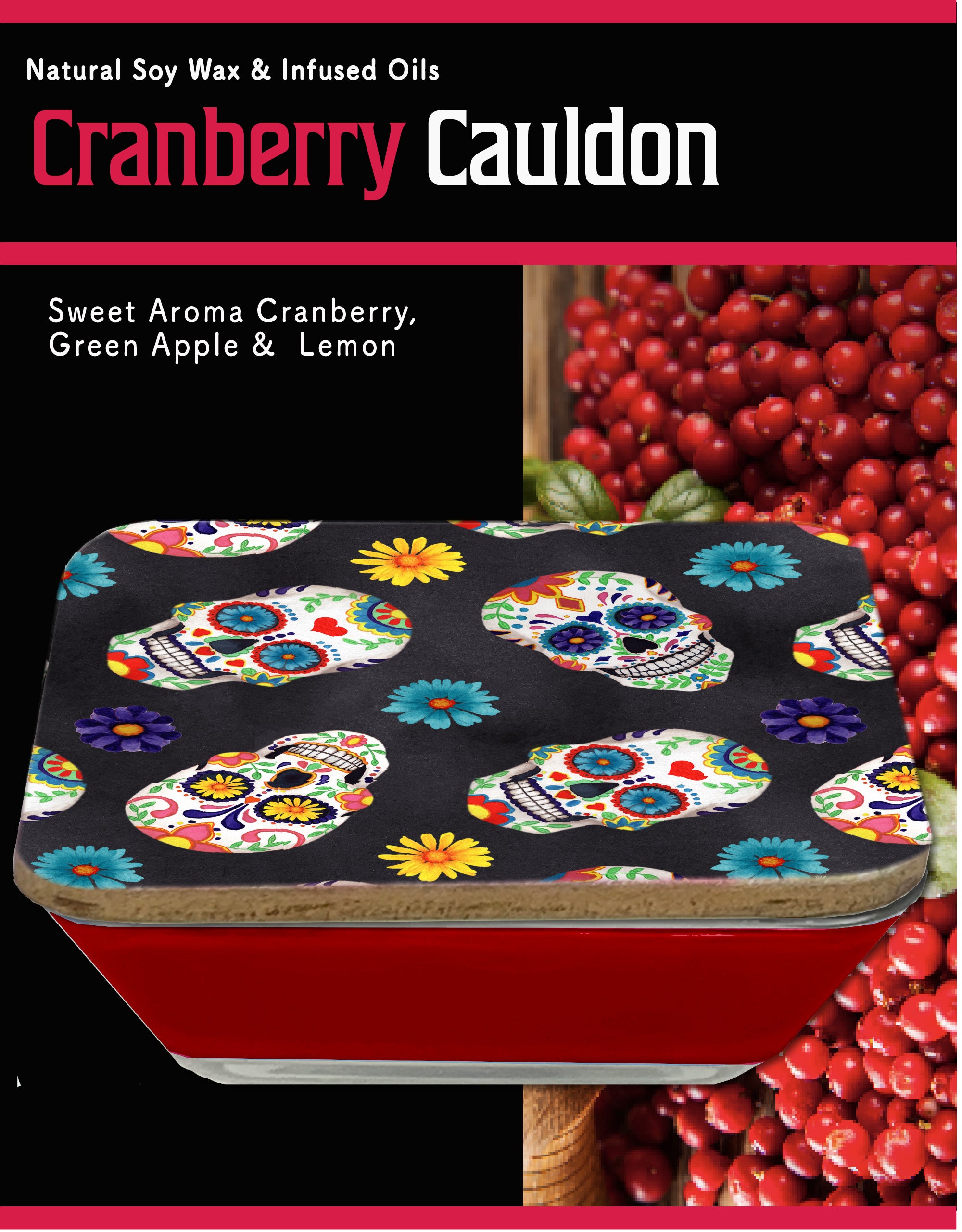 Sugar Skull Pattern 6.5"x6.5" Artboard Lid & 20 oz Candle Set