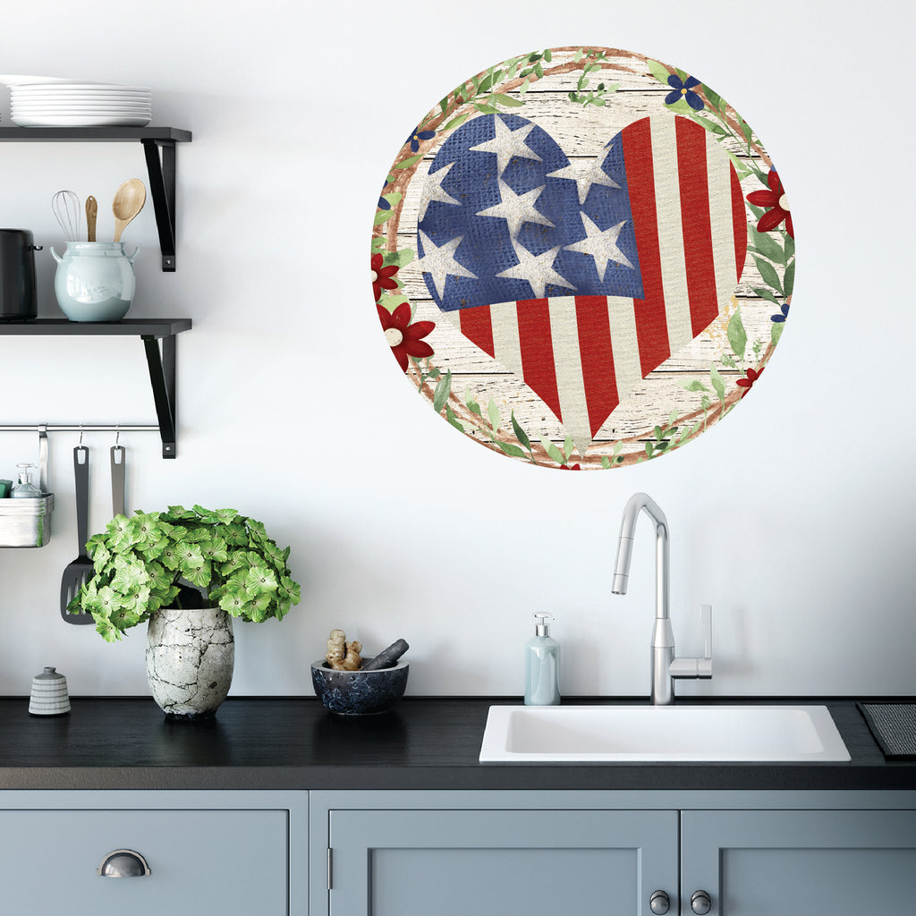 Celebrate 250 Patriotic Heart Wreath Circular Wood Décor with Wounded Warrior Project