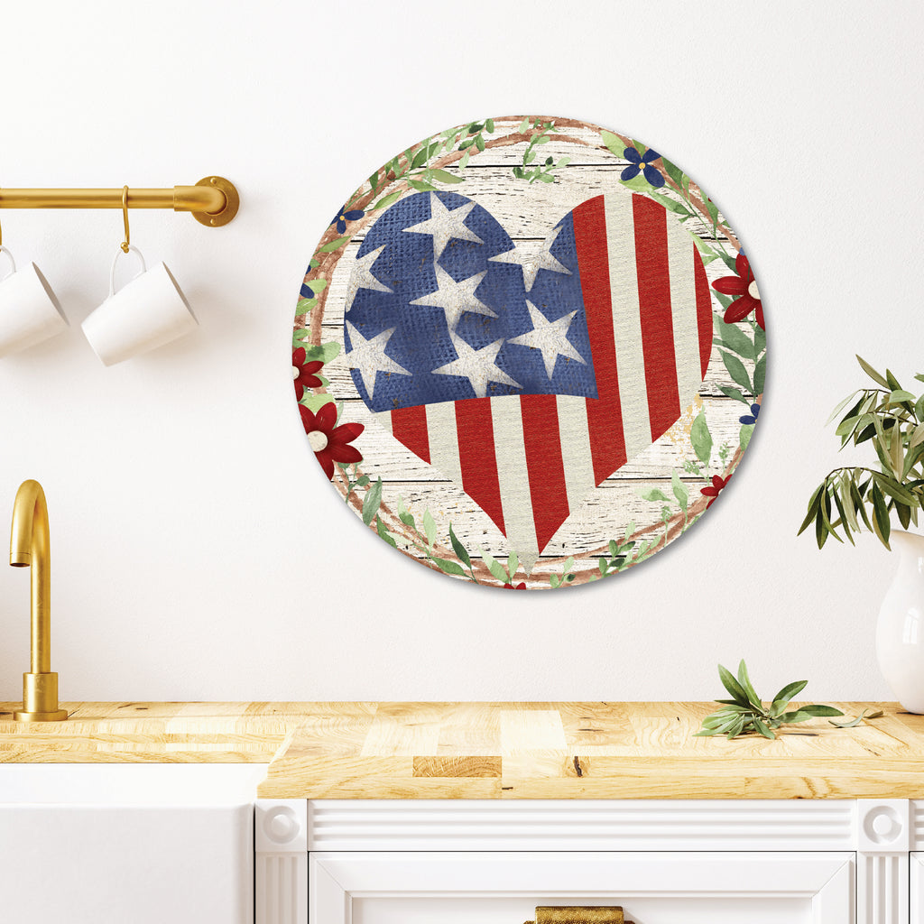 Celebrate 250 Patriotic Heart Wreath Circular Wood Décor with Wounded Warrior Project