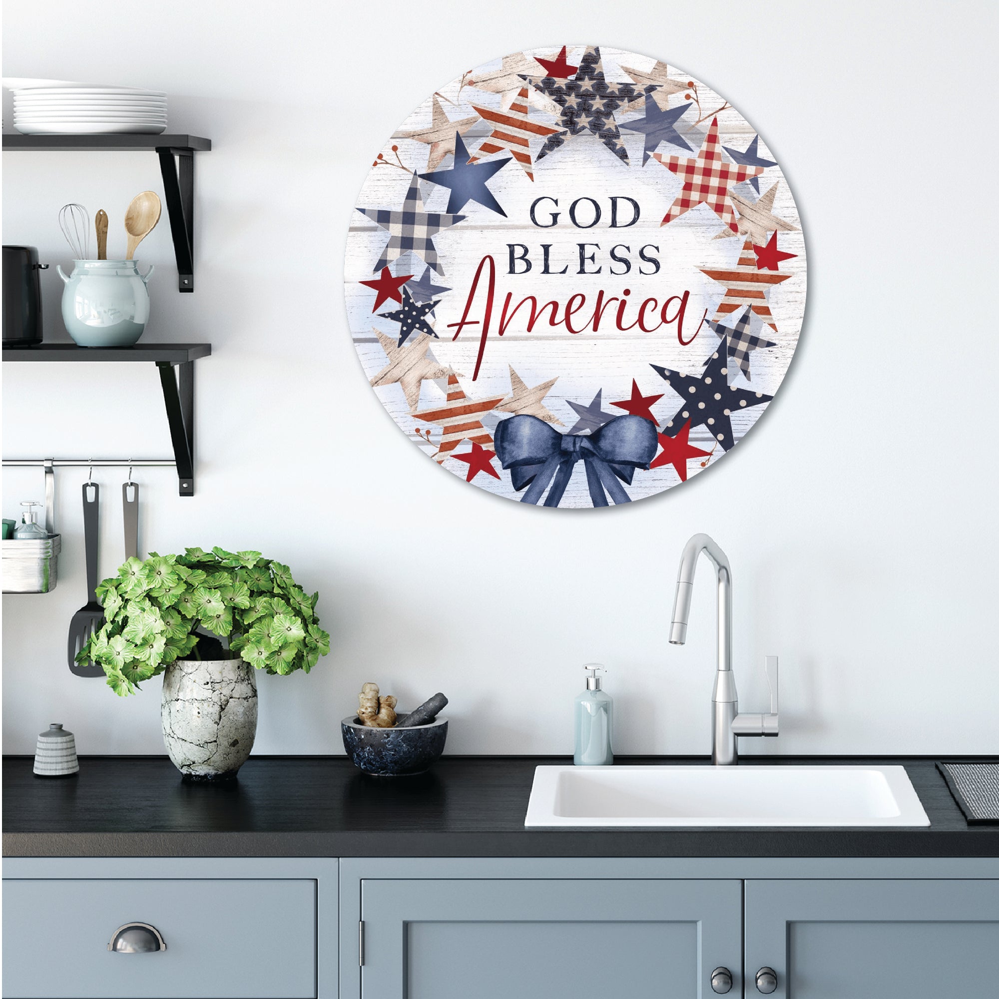 Celebrate 250 God Bless America Wreath Circular Wood Décor with Wounded Warrior Project