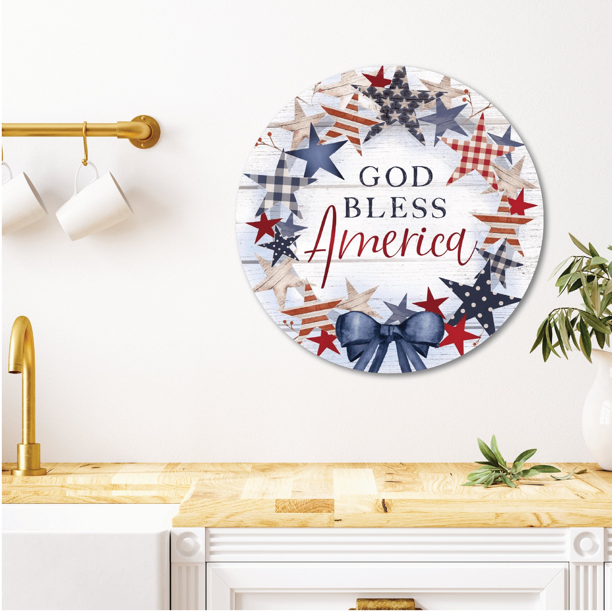 Celebrate 250 God Bless America Wreath Circular Wood Décor with Wounded Warrior Project