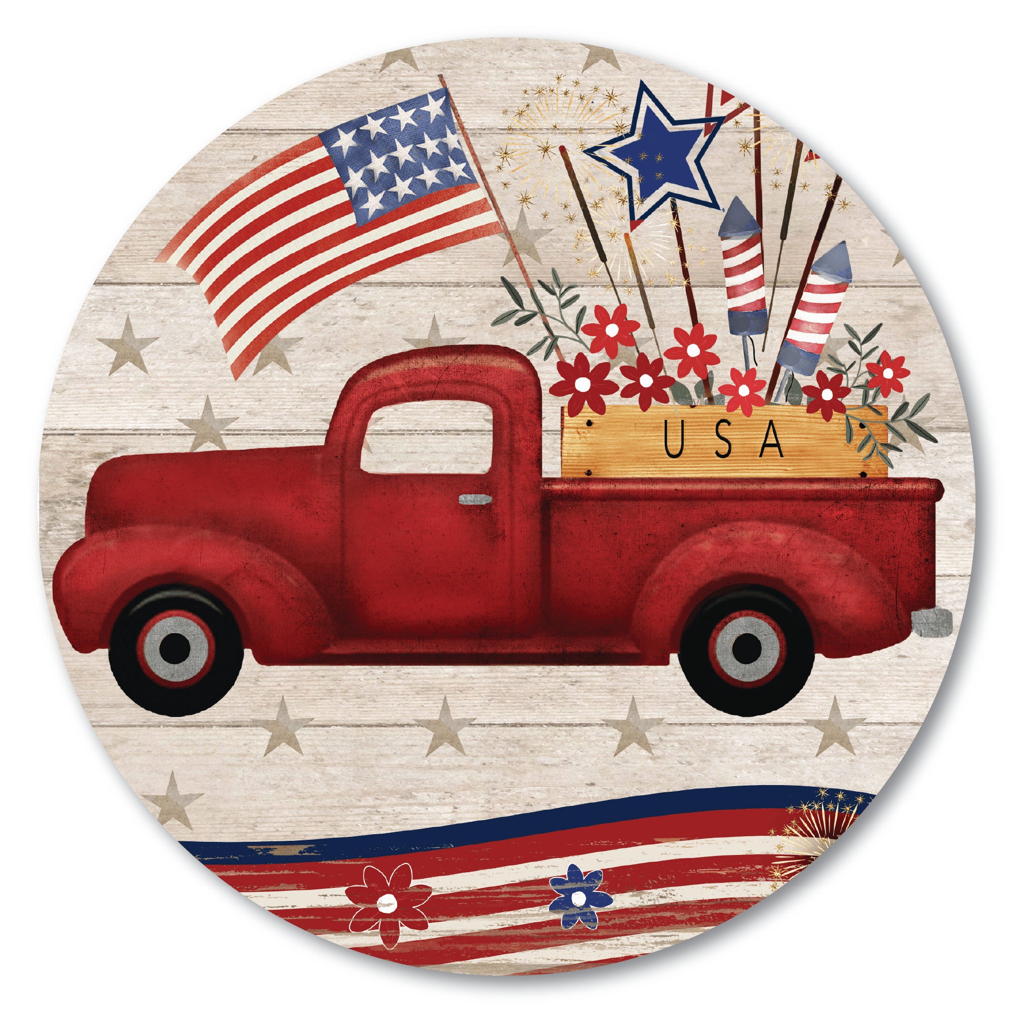 Celebrate 250 Truck Fireworks Circular Wood Décor with Wounded Warrior Project
