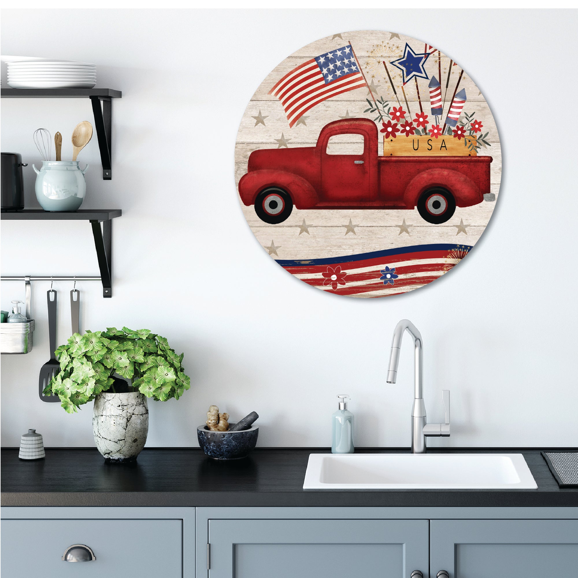 Celebrate 250 Truck Fireworks Circular Wood Décor with Wounded Warrior Project