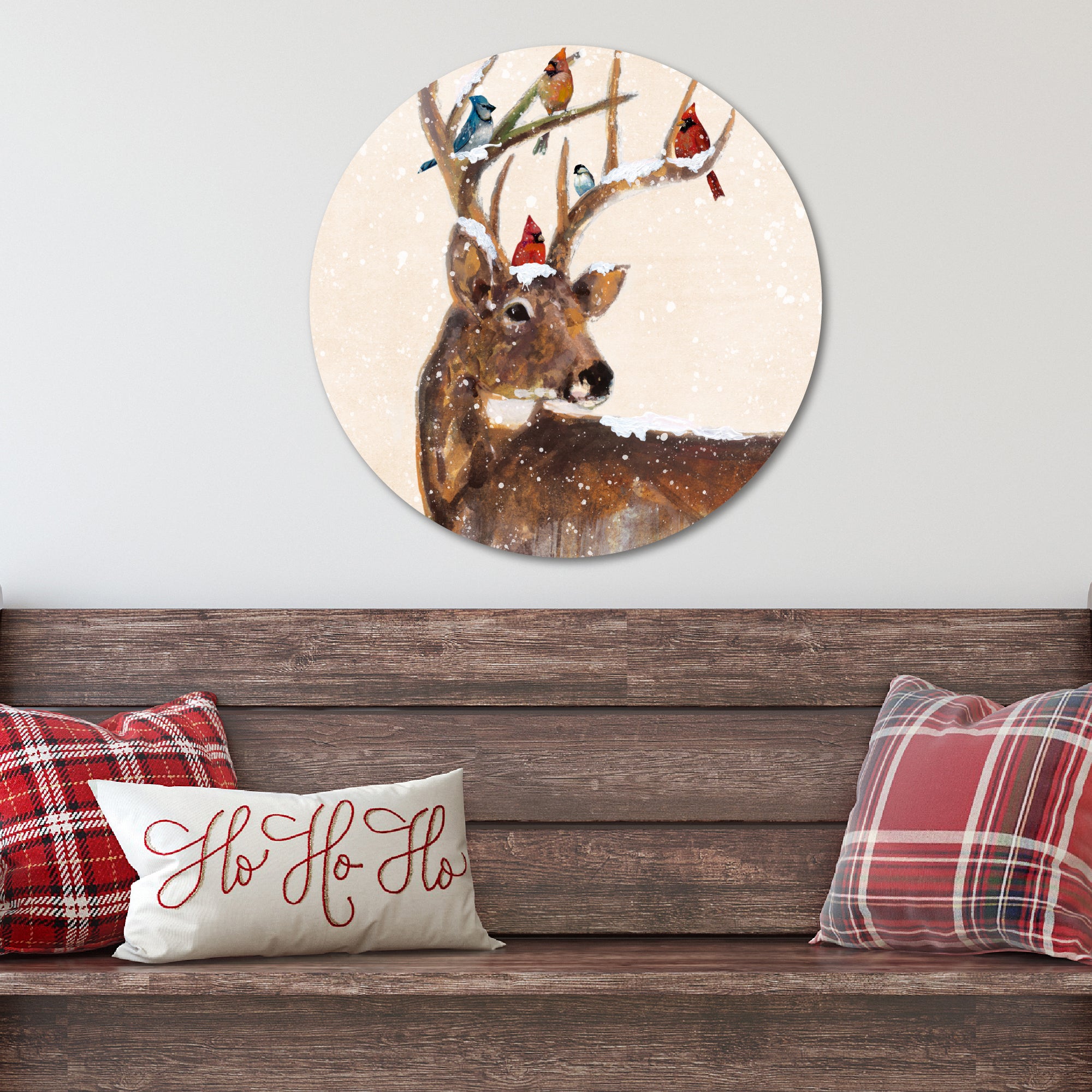 Merry Christmas II Circular Wood Decor