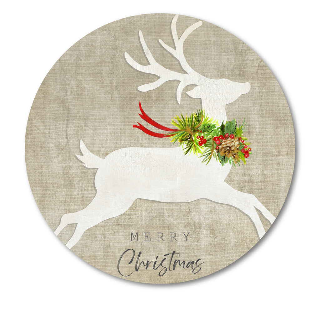 Flying Reindeer I Circular Wood Decor
