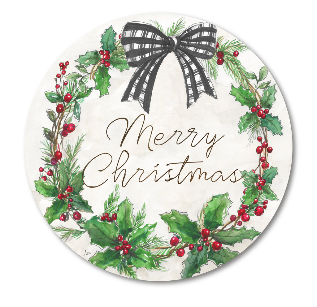 Merry Christmas Wreath Circular Wood Decor
