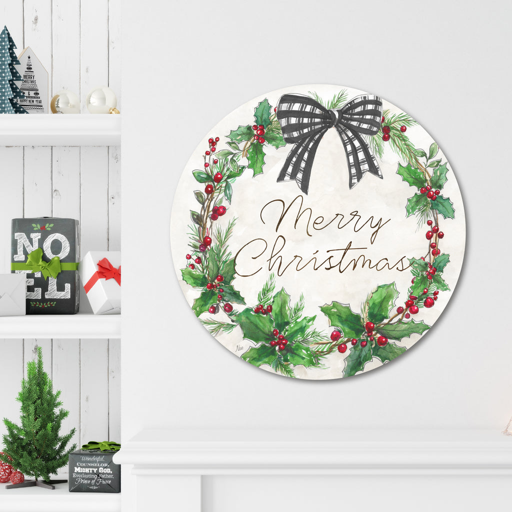 Merry Christmas Wreath Circular Wood Decor