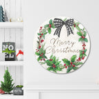 Merry Christmas Wreath Circular Wood Decor