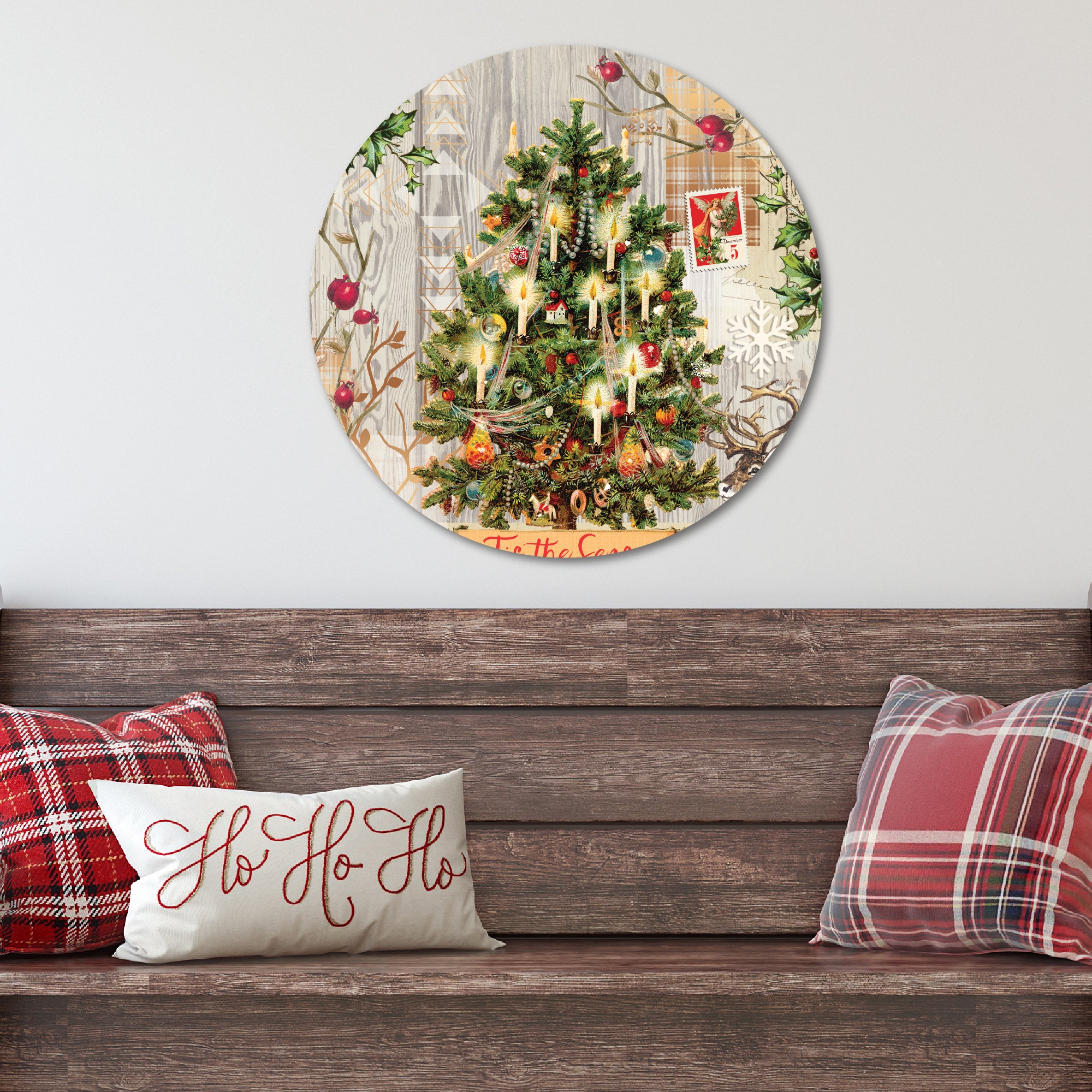 Holiday Tree II Circular Wood Decor