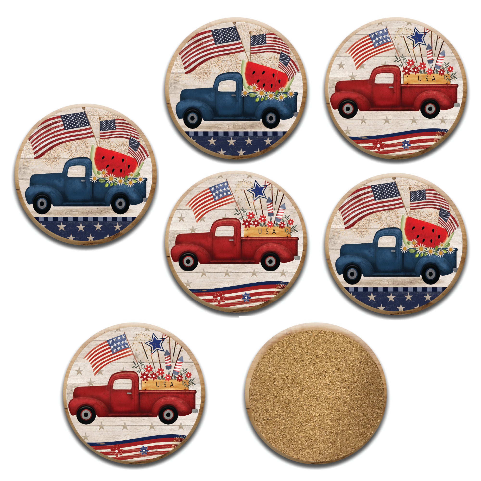 Celebrate 250 Truck Blue Patriotic 6 Piece Ceramic Coaster Set with Wounded Warrior Project